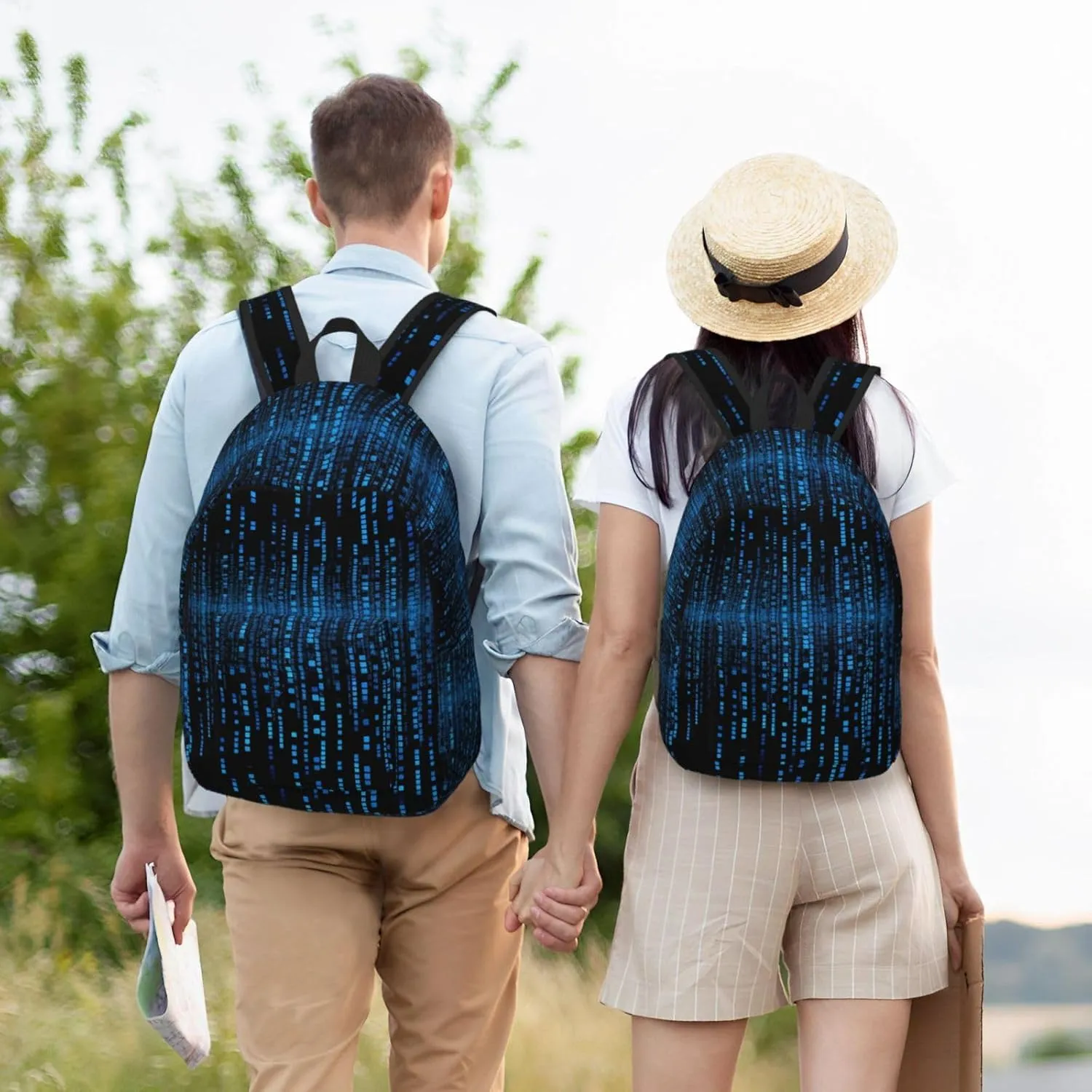 Canvas Backpack for Men Women Lightweight Laptop Backpack The Blue Binary Matrix Laptop Bag Daypack for Travel