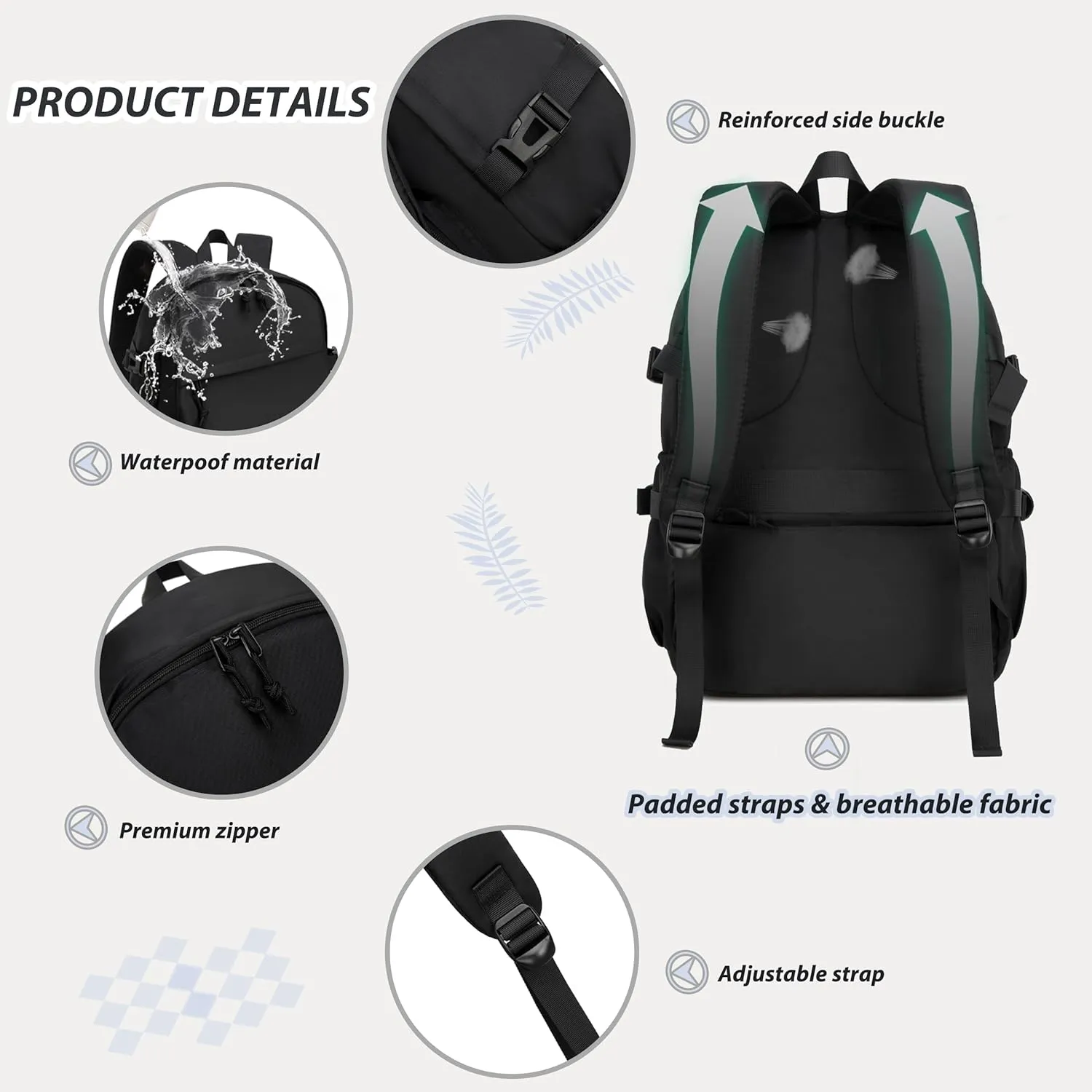 Caoroky knight College School Bag for Men Women Laptop Backpack 15.6 Inch Anti Theft Travel Daypack Large Elementary Middle High Bookbags for Teens Girls Boys Students-Medium，black