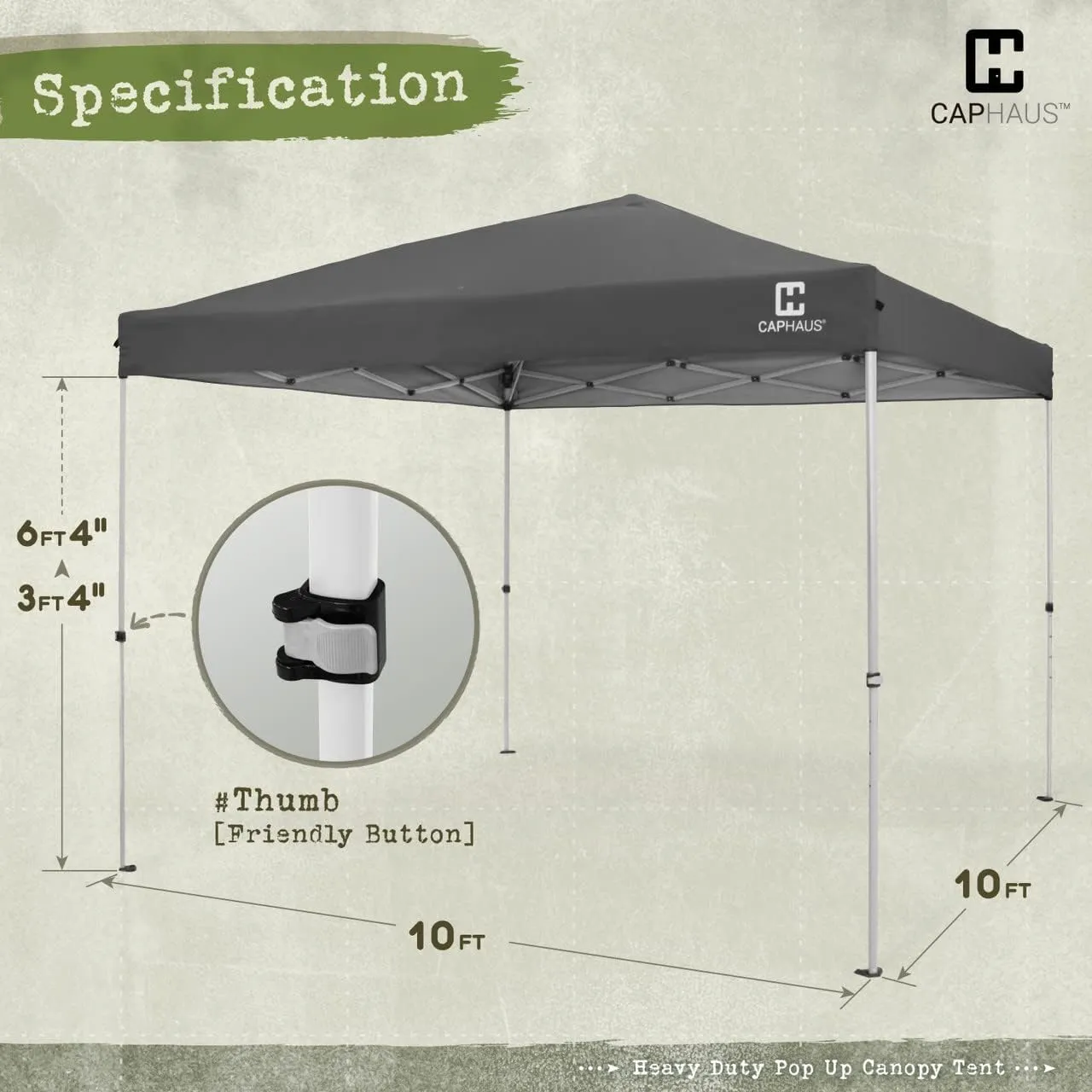 CAPHAUS Patented One-Push Pop Up Outdoor Canopy Tent, Heavy-Duty Commercial Grade w/Central Lock, Portable and Instant Folding Shelter with Wheeled Carry Bag and Weight Bag, 10ft x 10ft, Dark Grey