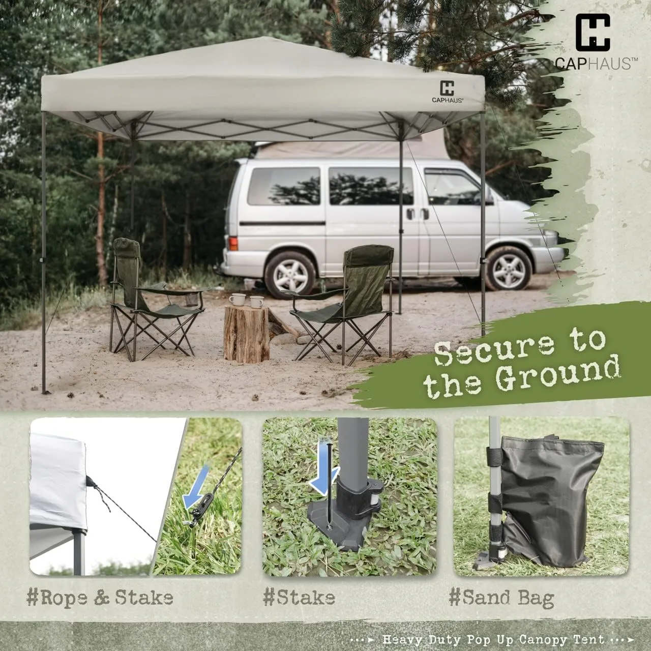 CAPHAUS Patented One-Push Pop Up Outdoor Canopy Tent, Heavy-Duty Commercial Grade w/Central Lock, Portable and Instant Folding Shelter with Wheeled Carry Bag and Weight Bag, 10ft x 10ft, Dark Grey