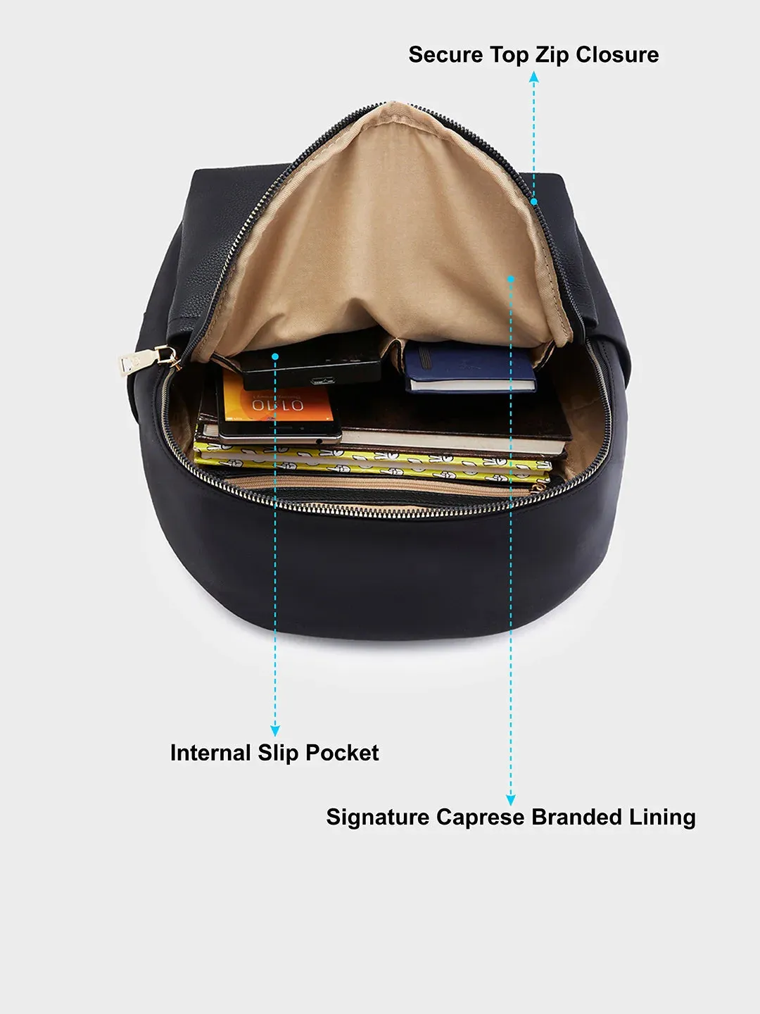 Caprese Casper Medium Black Casual Backpack