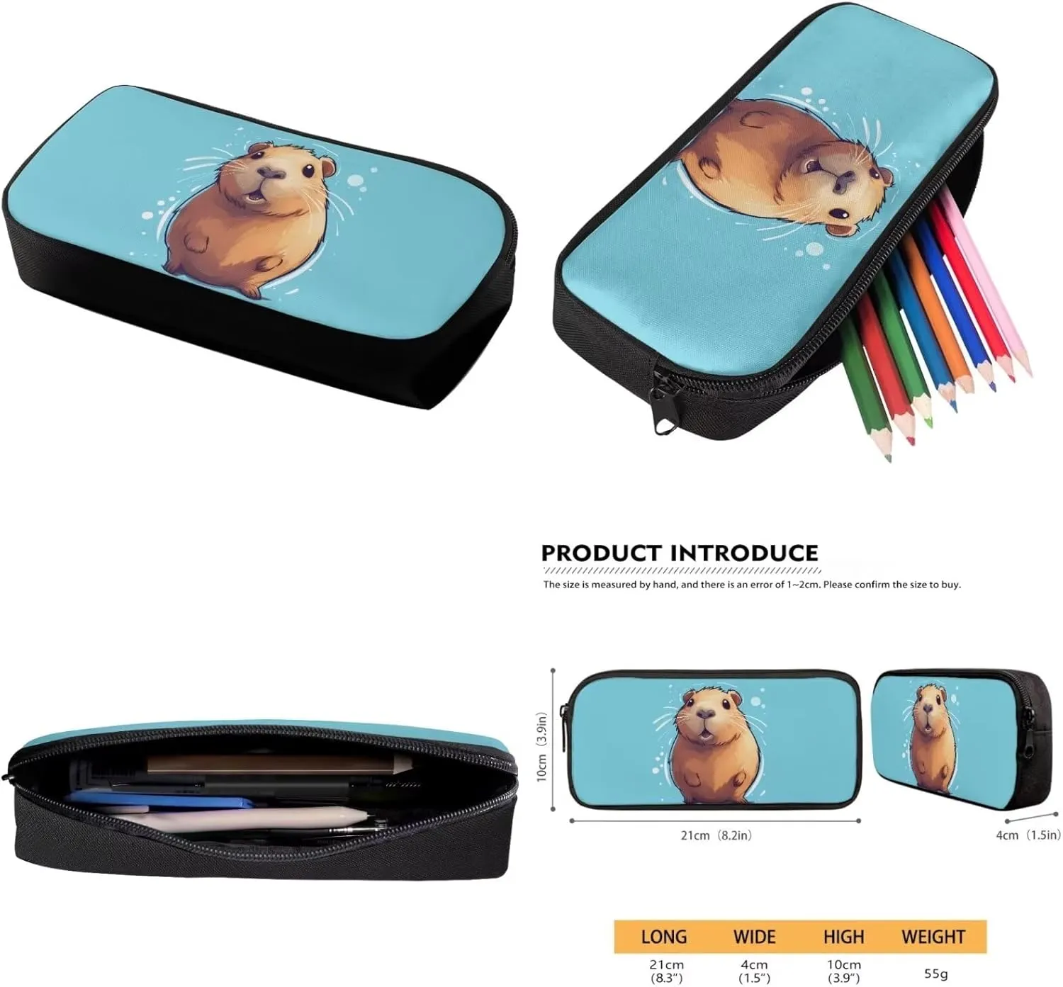 Capybara Bookbag Set for Preschool Girls 3-in-1 Backpack Set with Lunch Box Pencil Case Kids Cute Large School Bags Lightweight Travel Shoulder Bag Casual Daypacks Rucksack
