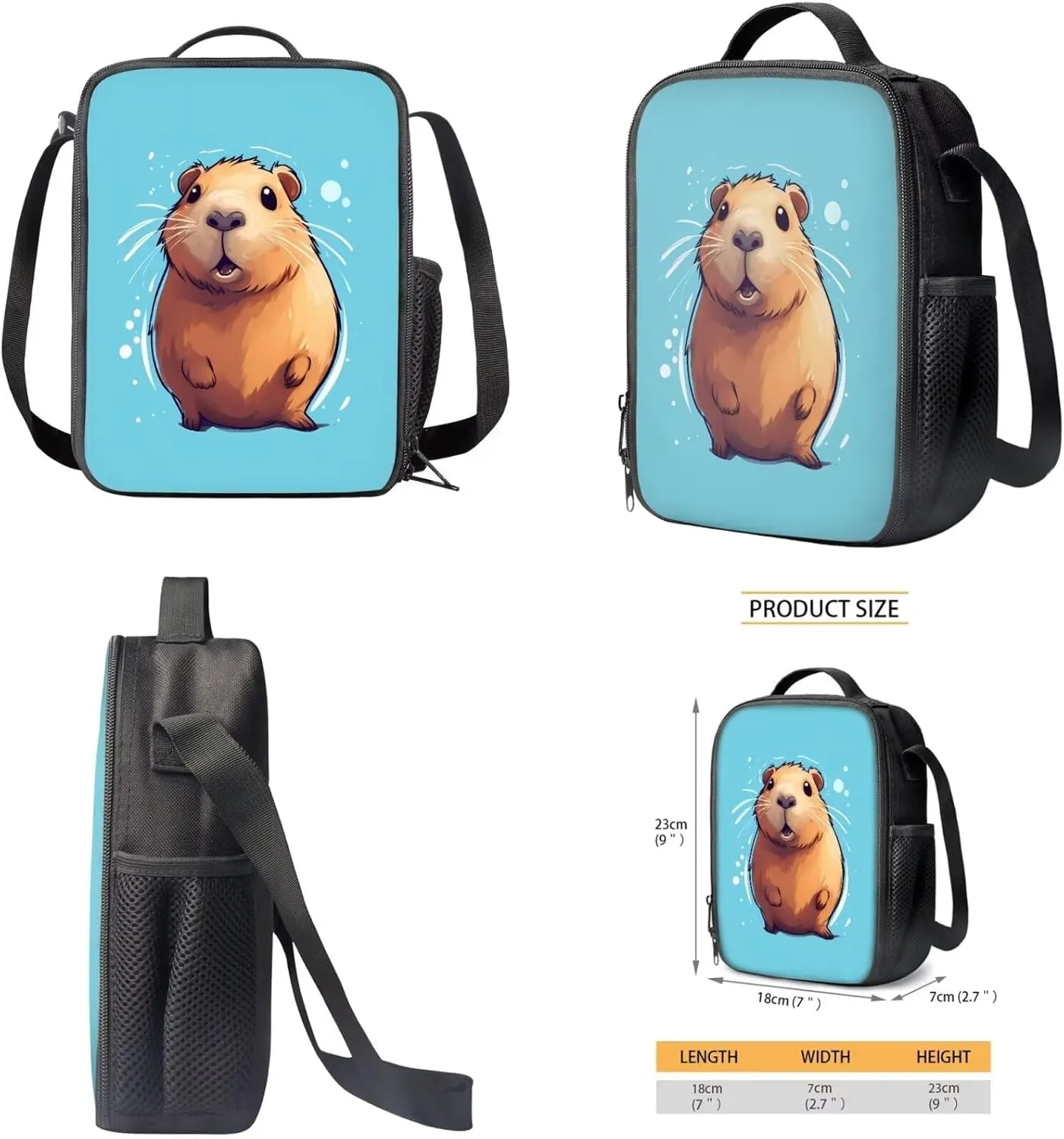 Capybara Bookbag Set for Preschool Girls 3-in-1 Backpack Set with Lunch Box Pencil Case Kids Cute Large School Bags Lightweight Travel Shoulder Bag Casual Daypacks Rucksack