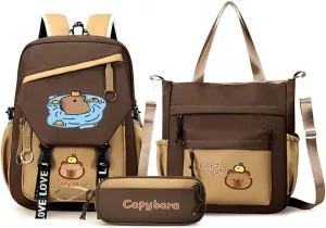 Capybara Cute Backpack with Pencil Case&Tote Bag Casual Travel Bookbag (Style 5) (Light Brown Style 5)