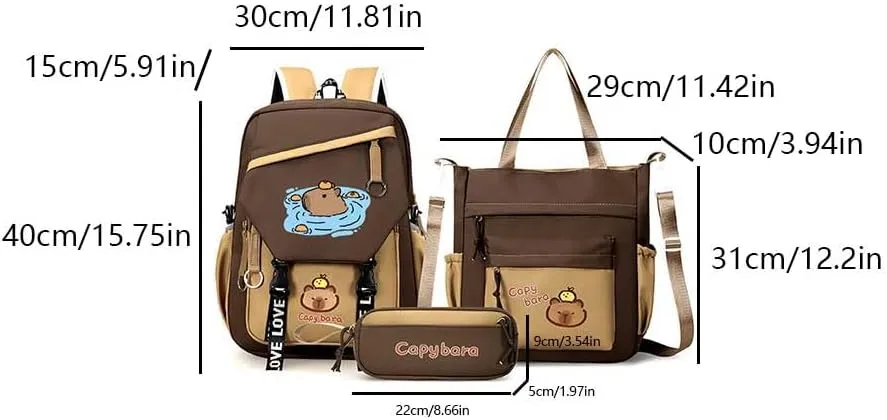 Capybara Cute Backpack with Pencil Case&Tote Bag Casual Travel Bookbag (Style 5) (Light Brown Style 5)