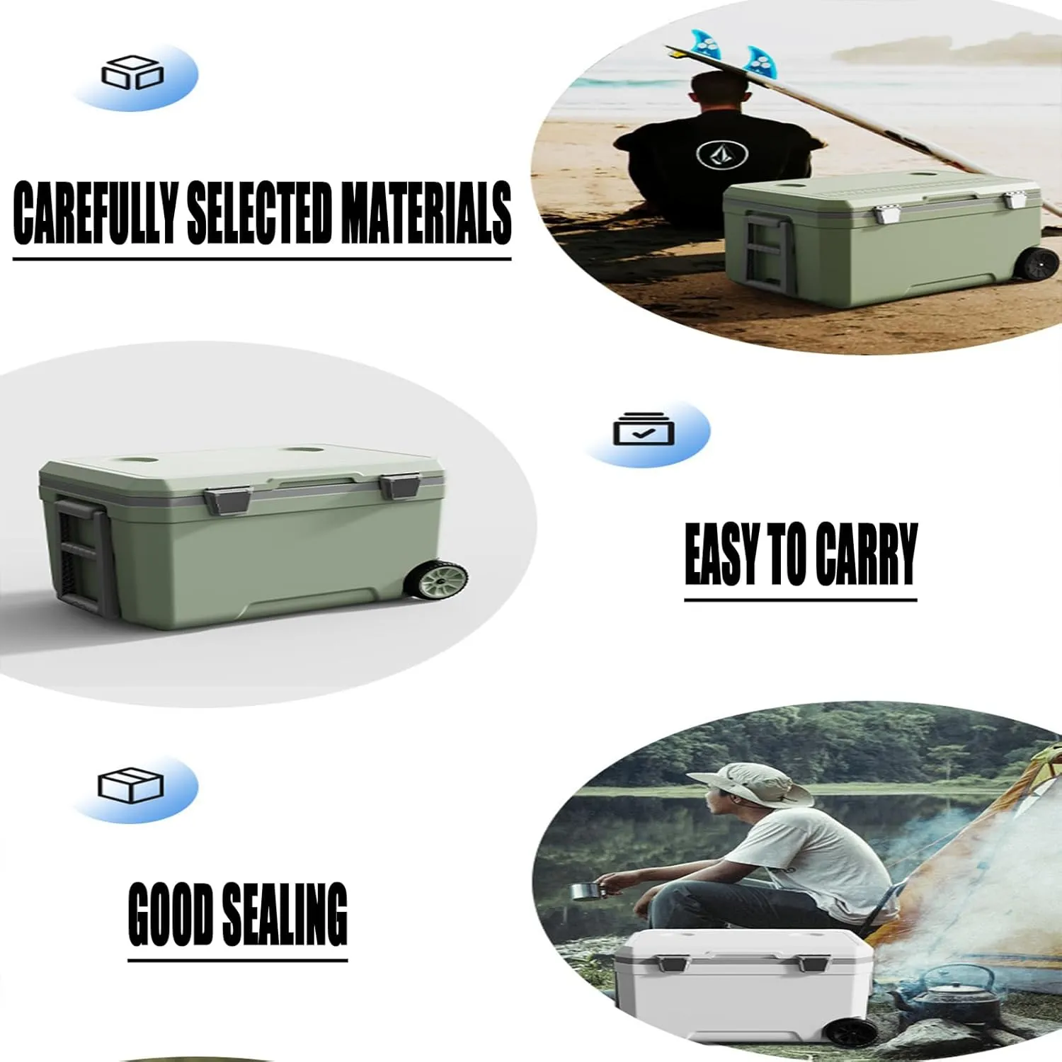 Car Camping Coolers for Kia Ceed/EV3/EV6/EV9/Niro/Optima/Picanto/Rio, Waterproof Portable Cooler, Leak Proof Picnic Insulated Bag, Ultra-Light Premium Ice Chest Box,A-Green-70L