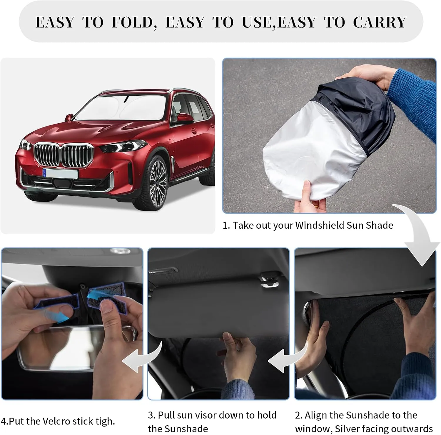 Car Sun Shade Sunshade for Acura RDX 2019-2024 2025 Windshield Cove, 240T 4-Layers Front Window Shade Foldable Sun Visor Blocks UV Rays and Sun Heat Protection Interior Accessories