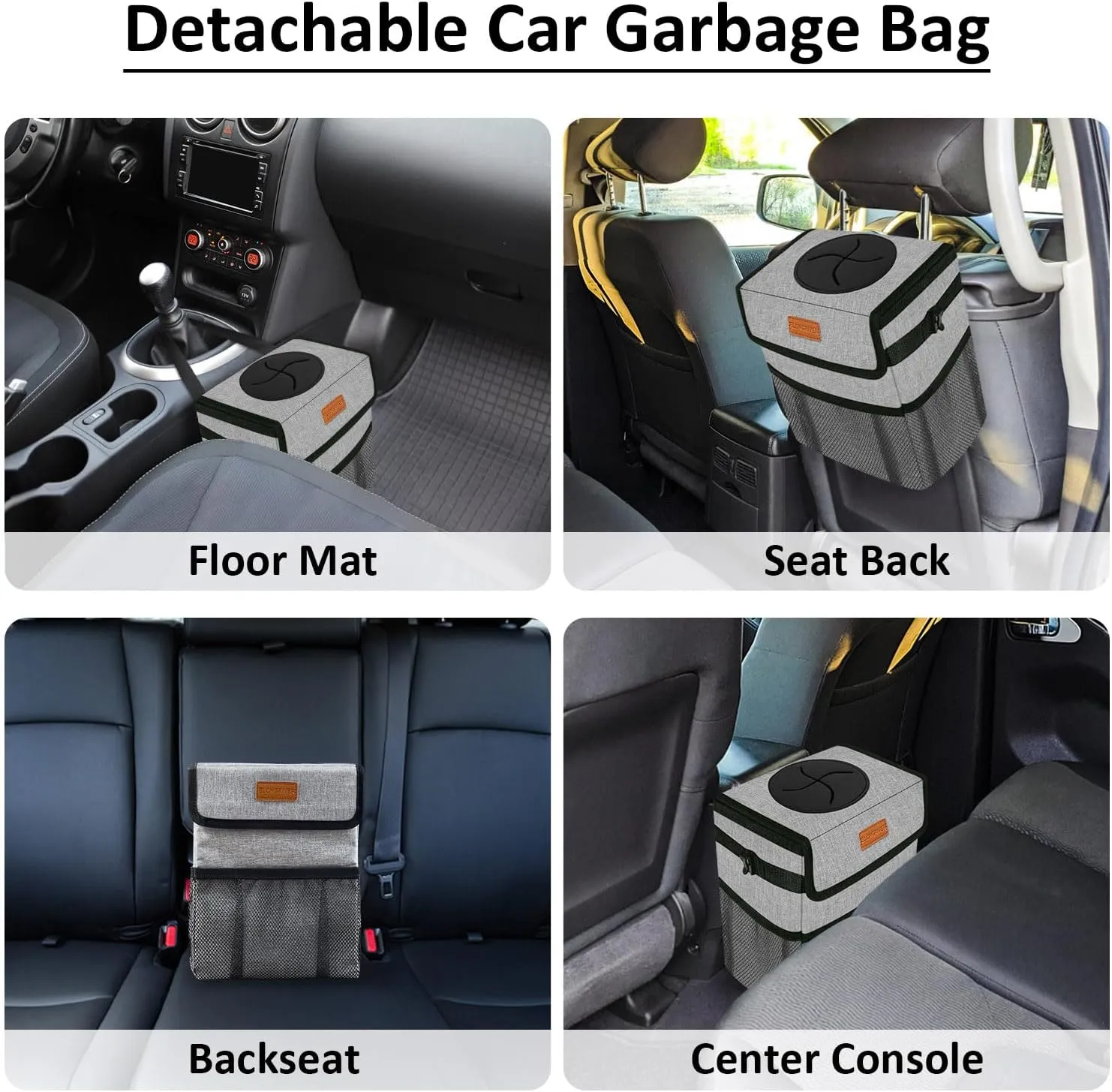 Car Trash Can for Car with Lid Leak Proof, Cute Car Can Trash Bag Hanging, Vehicle Trash Can for SUV Truck Van, Car Garbage Can for Back Front Seat Grey