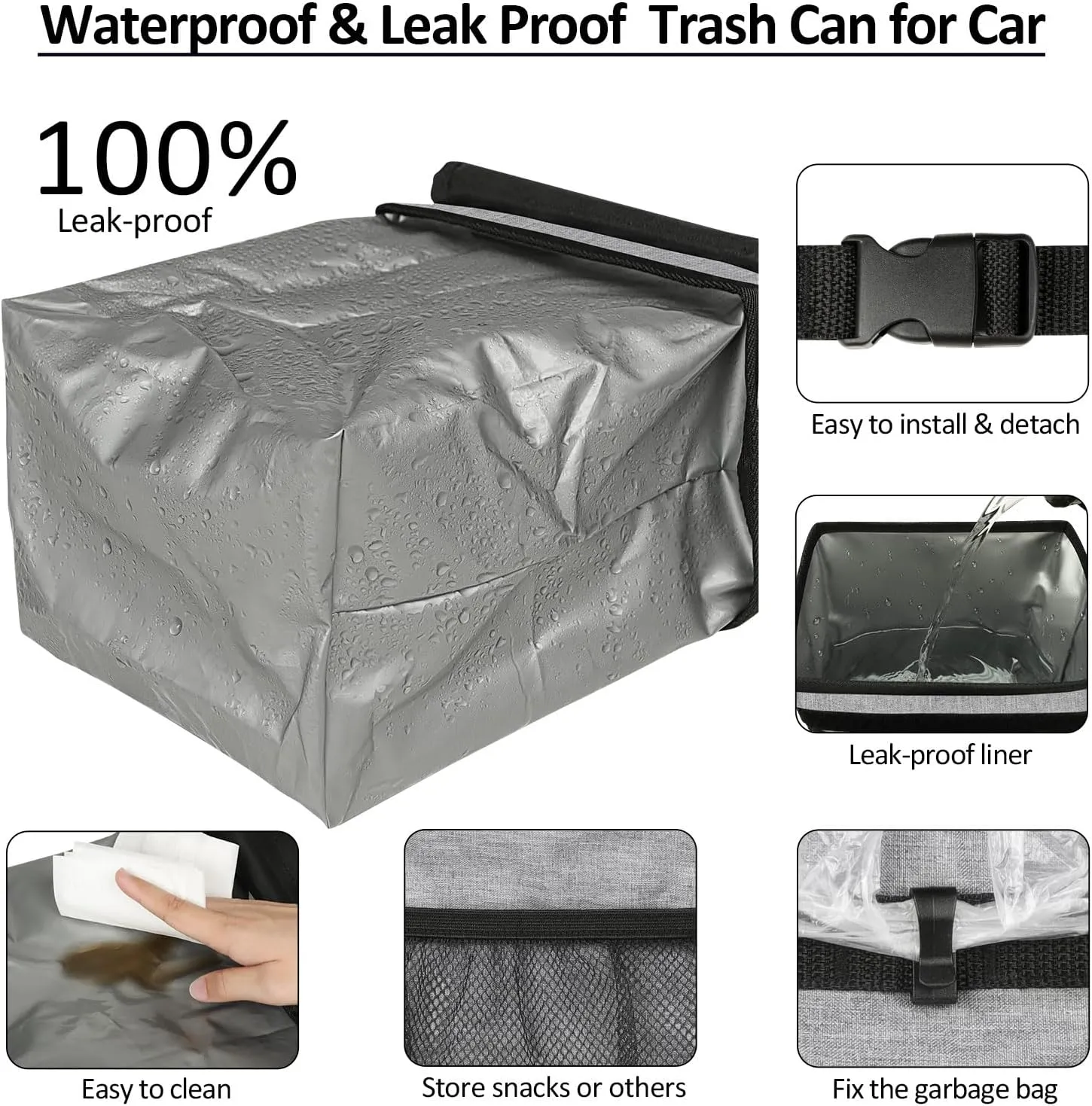 Car Trash Can for Car with Lid Leak Proof, Cute Car Can Trash Bag Hanging, Vehicle Trash Can for SUV Truck Van, Car Garbage Can for Back Front Seat Grey