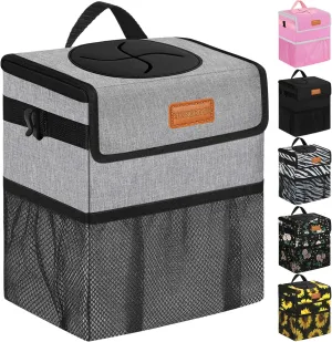Car Trash Can for Car with Lid Leak Proof, Cute Car Can Trash Bag Hanging, Vehicle Trash Can for SUV Truck Van, Car Garbage Can for Back Front Seat Grey