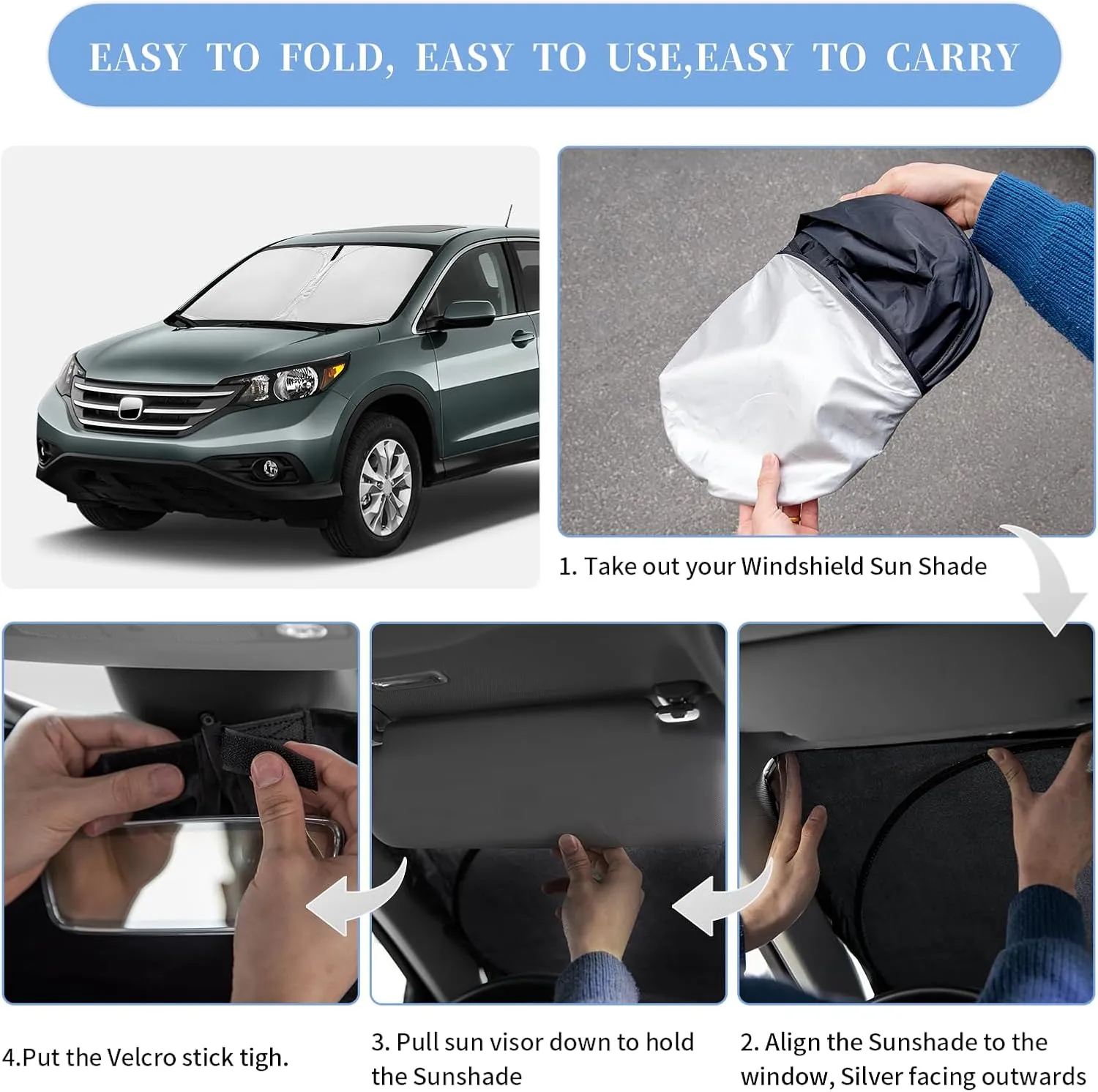 Car Windshield Sun Shade for Honda CRV 2023 2024 2025, 4-Layer Front Window Shade Cover Protector Custom Fit CR-V SUV Accessories Sun Visor Screen 240T Retractable Sunshade Blocks UV Rays