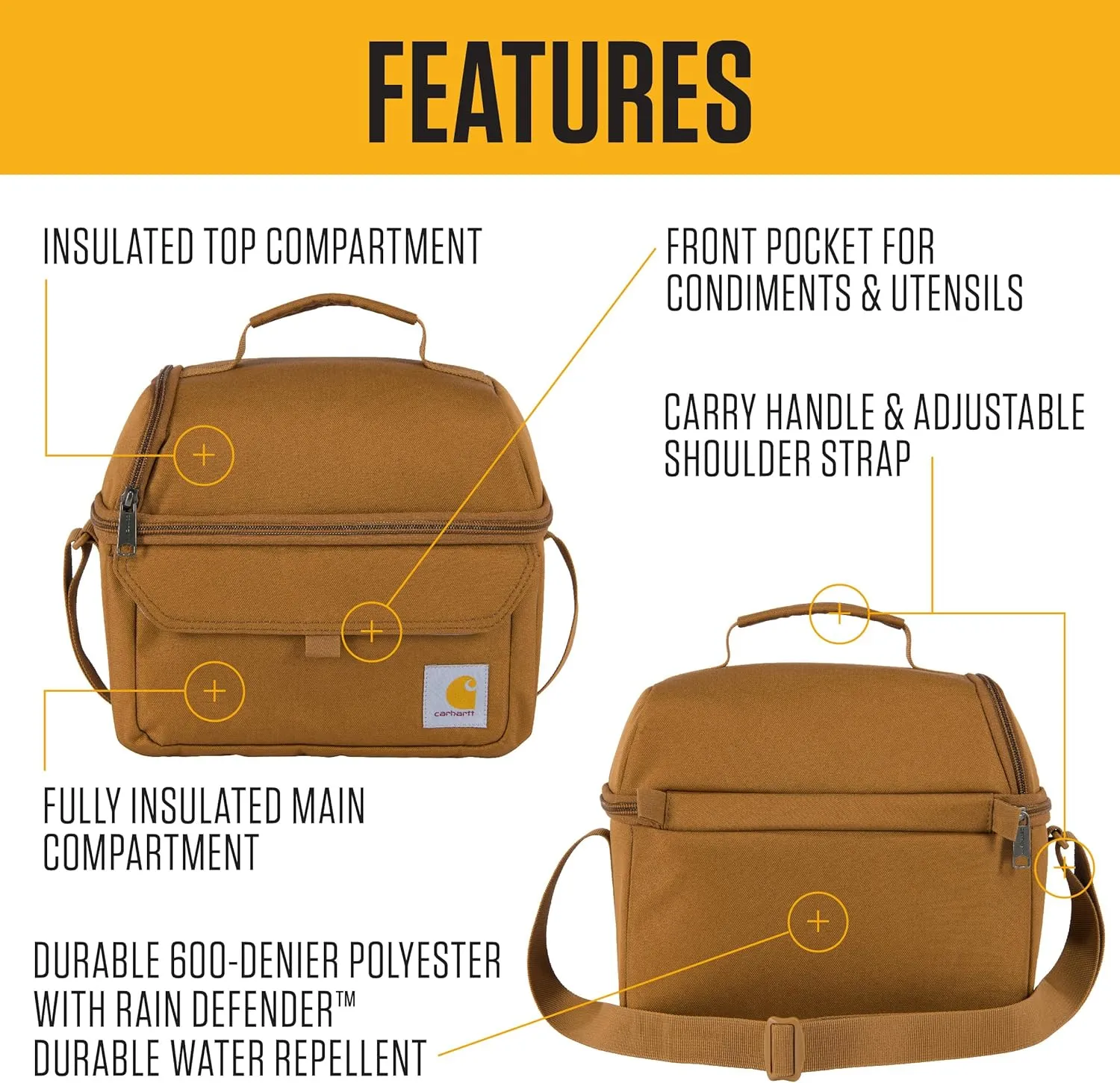 Carhartt 12 Can Two Compartment Lunch Box | Durable, Fully-Insulated Lunch Bag for Women & Men, Large Lunchbox (Tarmac)
