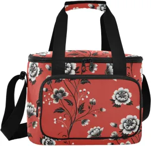 Carol Red Floral Insulated Cooler Bag for Women Men Leakproof 24 Can Camping Car Coolers for Grocery Office