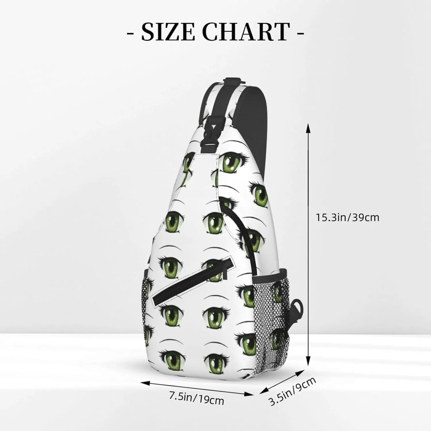 Cartoon Cute Green Eyes Crossbody Bag Cross Chest Bag Adjustable Sling Backpack Sports Gym Shoulder Bags Travel Cycling Daypack Diagonally Casual Rucksack