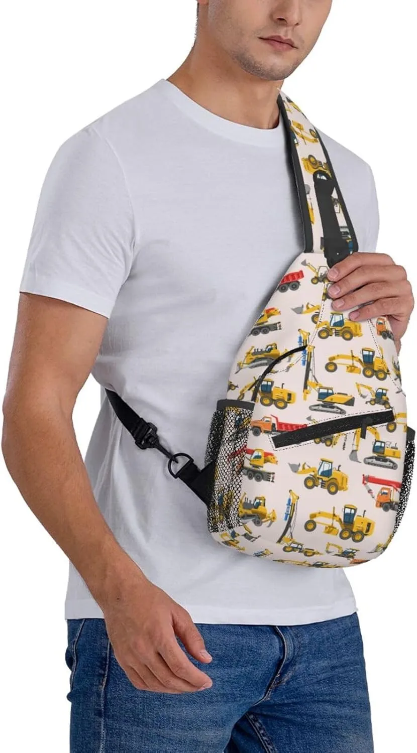 Cartoon Machinery Excavator Crossbody Bags Cross Men Chest Bag Adjustable Sling Backpack Shoulder Bag For Women Cycling Travel Sport Hiking