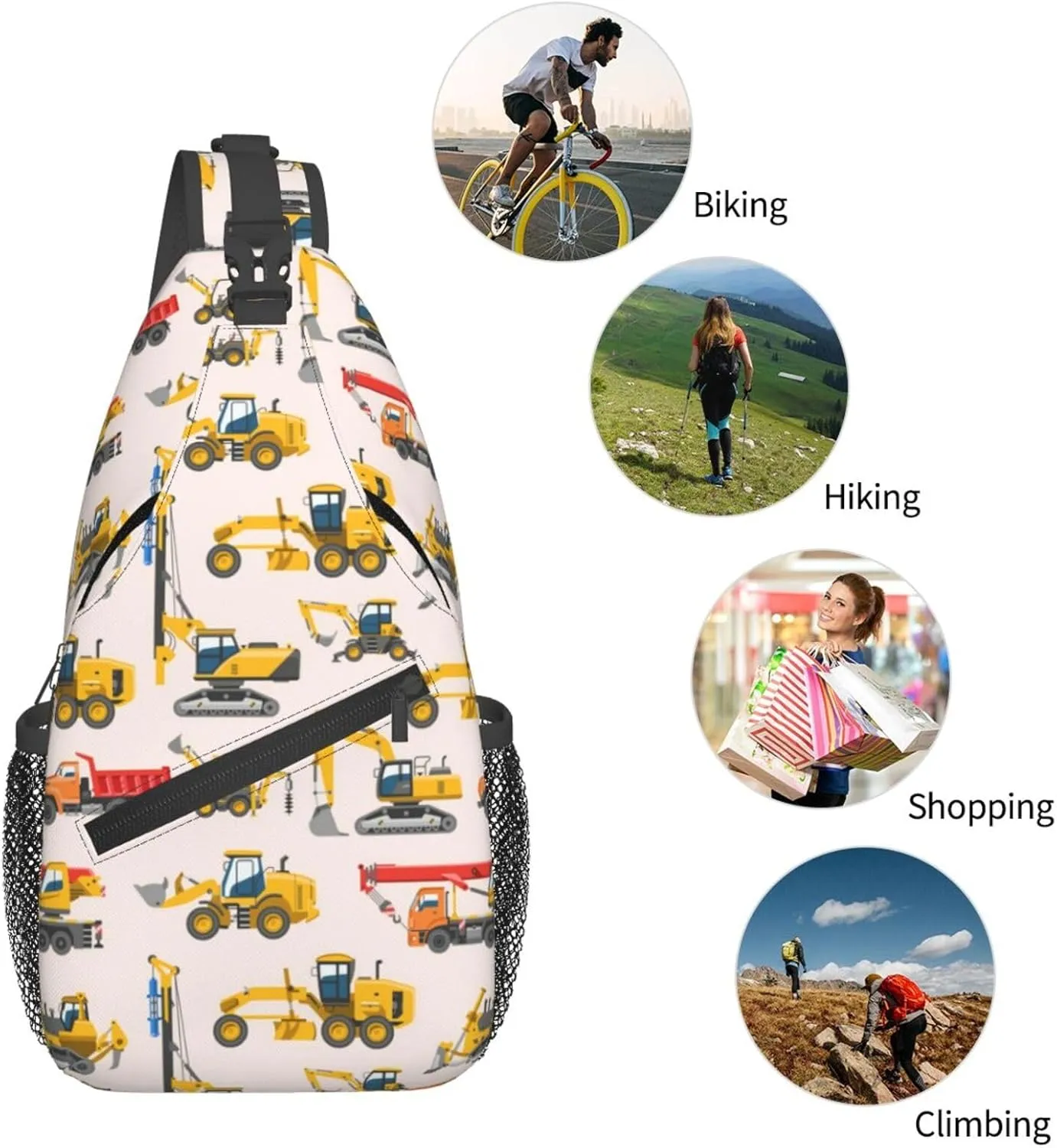 Cartoon Machinery Excavator Crossbody Bags Cross Men Chest Bag Adjustable Sling Backpack Shoulder Bag For Women Cycling Travel Sport Hiking