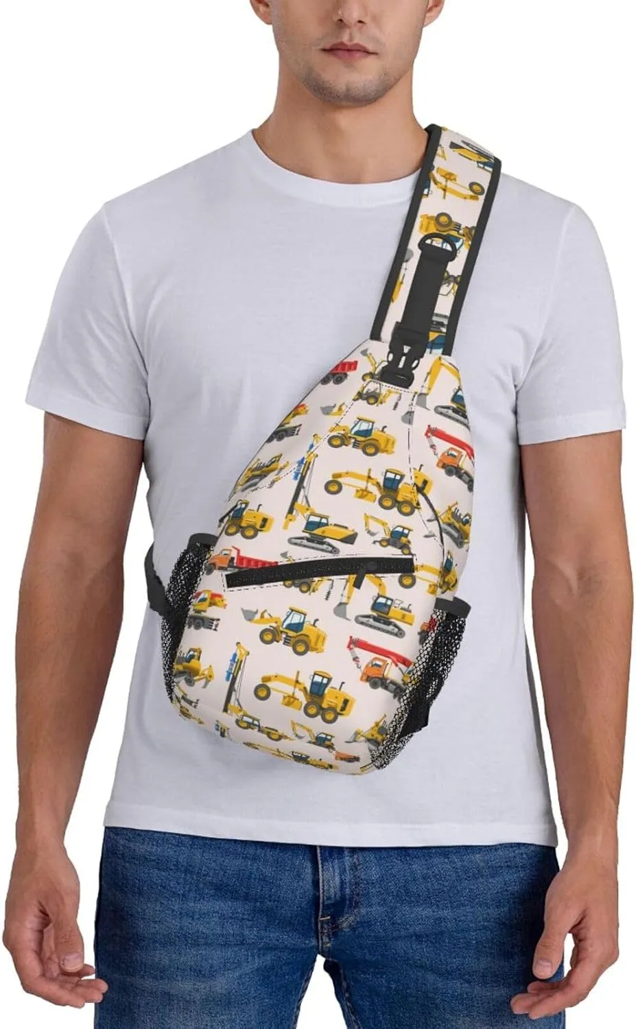 Cartoon Machinery Excavator Crossbody Bags Cross Men Chest Bag Adjustable Sling Backpack Shoulder Bag For Women Cycling Travel Sport Hiking