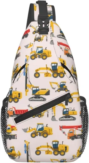 Cartoon Machinery Excavator Crossbody Bags Cross Men Chest Bag Adjustable Sling Backpack Shoulder Bag For Women Cycling Travel Sport Hiking