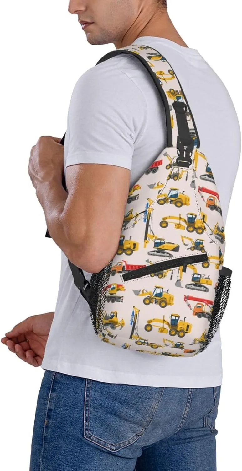 Cartoon Machinery Excavator Crossbody Bags Cross Men Chest Bag Adjustable Sling Backpack Shoulder Bag For Women Cycling Travel Sport Hiking