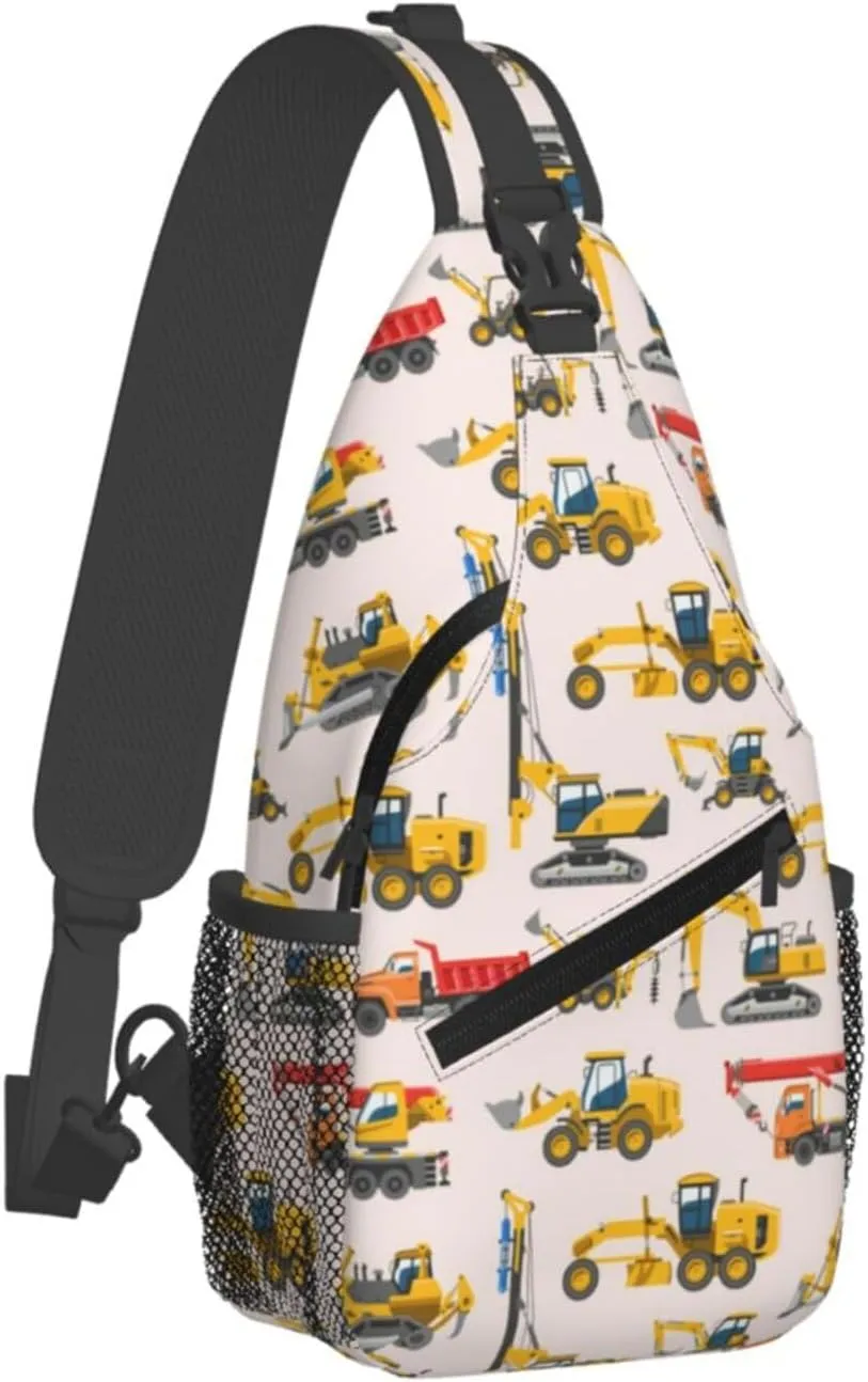 Cartoon Machinery Excavator Crossbody Bags Cross Men Chest Bag Adjustable Sling Backpack Shoulder Bag For Women Cycling Travel Sport Hiking