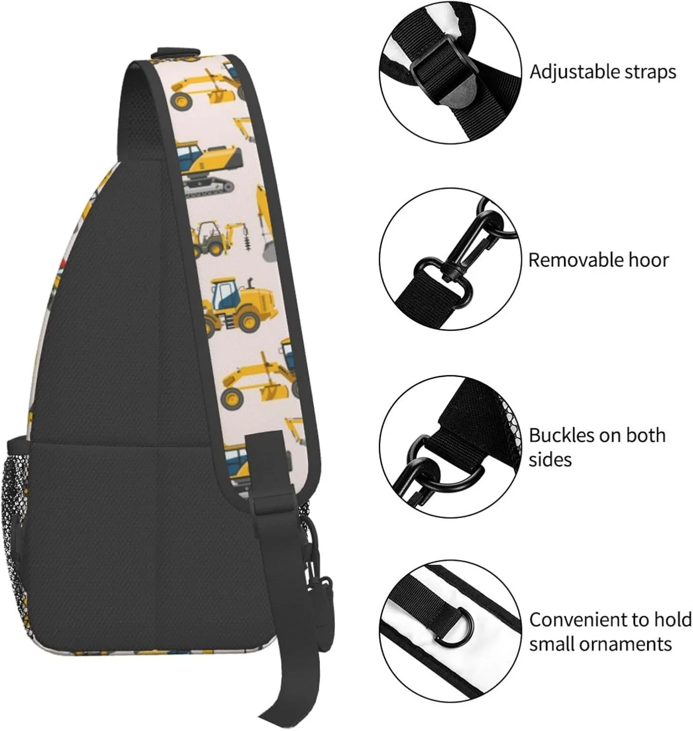 Cartoon Machinery Excavator Crossbody Bags Cross Men Chest Bag Adjustable Sling Backpack Shoulder Bag For Women Cycling Travel Sport Hiking