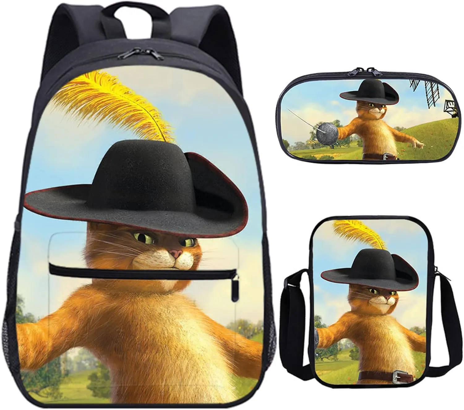 Cartoon Shrek 3 in 1 Backpack Set-Waterproof Bookbag Shoulder Bag Mini Case Casual Daypack for Travel