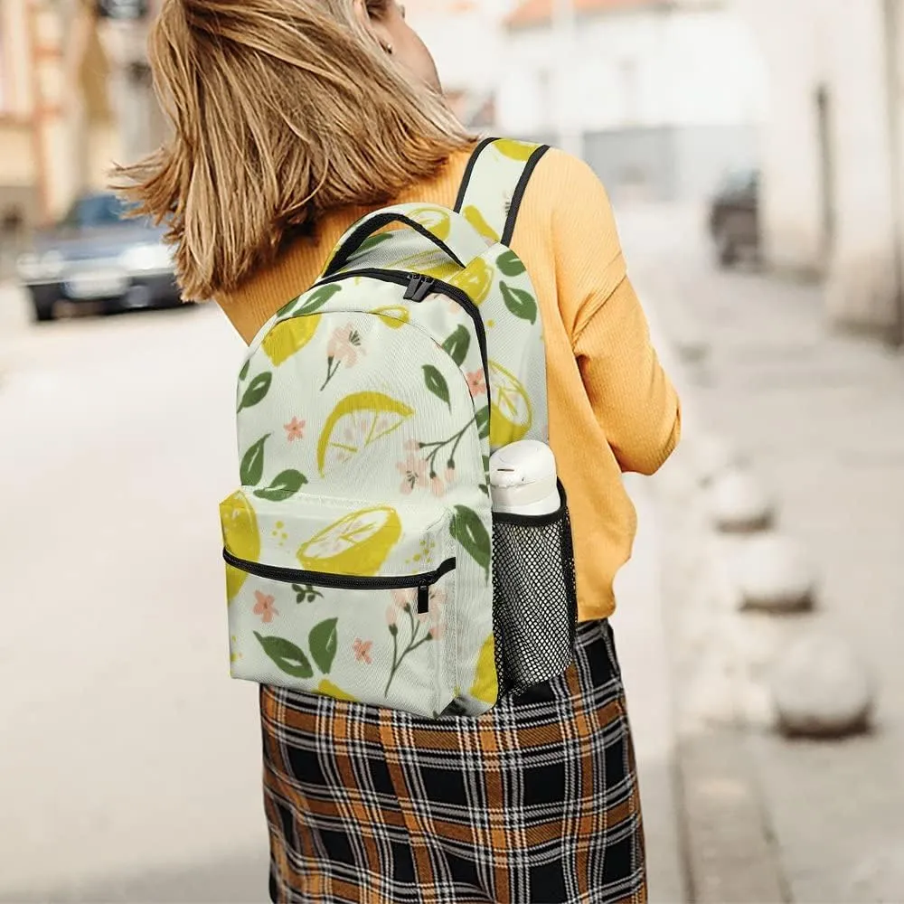 Casual Daypacks Backpacks Laptop Backpack Bright Summer Lemon Fruit Flowers Leaves Blossoms Work Bussiness School Students Bookbag Travel Hiking Gym Bags Waterproof Lightweight Women Men 16.5x12x6 Inch