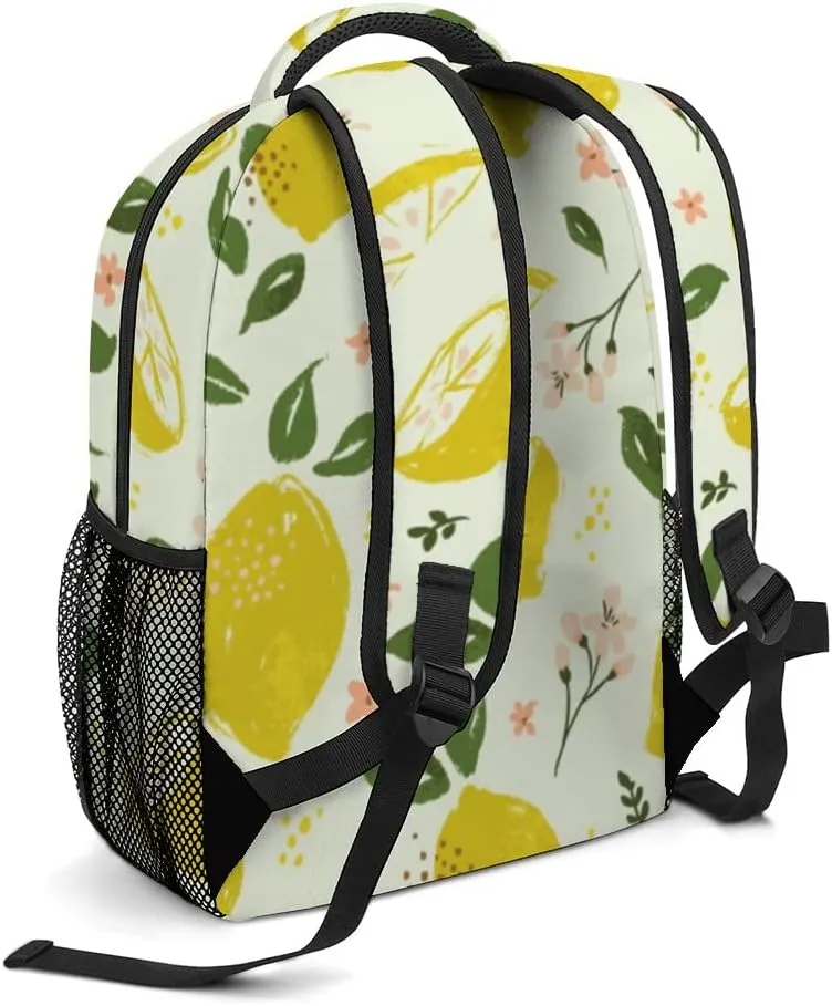 Casual Daypacks Backpacks Laptop Backpack Bright Summer Lemon Fruit Flowers Leaves Blossoms Work Bussiness School Students Bookbag Travel Hiking Gym Bags Waterproof Lightweight Women Men 16.5x12x6 Inch