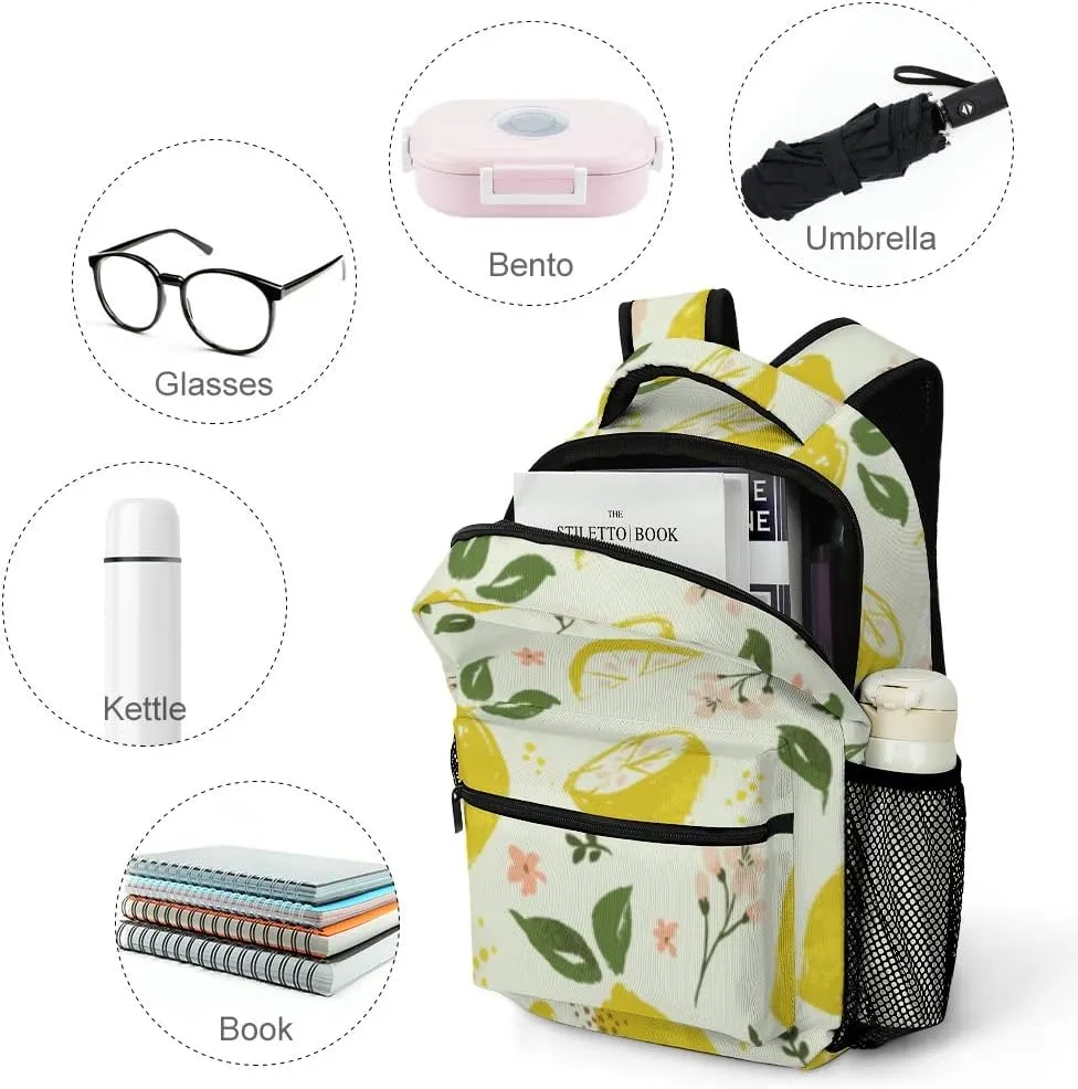 Casual Daypacks Backpacks Laptop Backpack Bright Summer Lemon Fruit Flowers Leaves Blossoms Work Bussiness School Students Bookbag Travel Hiking Gym Bags Waterproof Lightweight Women Men 16.5x12x6 Inch