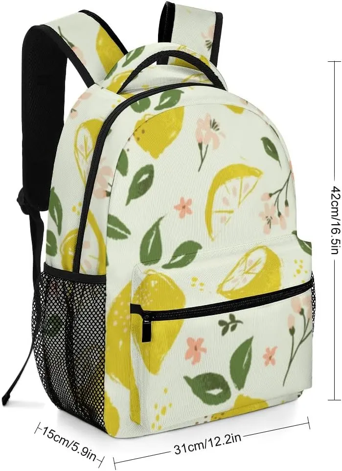 Casual Daypacks Backpacks Laptop Backpack Bright Summer Lemon Fruit Flowers Leaves Blossoms Work Bussiness School Students Bookbag Travel Hiking Gym Bags Waterproof Lightweight Women Men 16.5x12x6 Inch