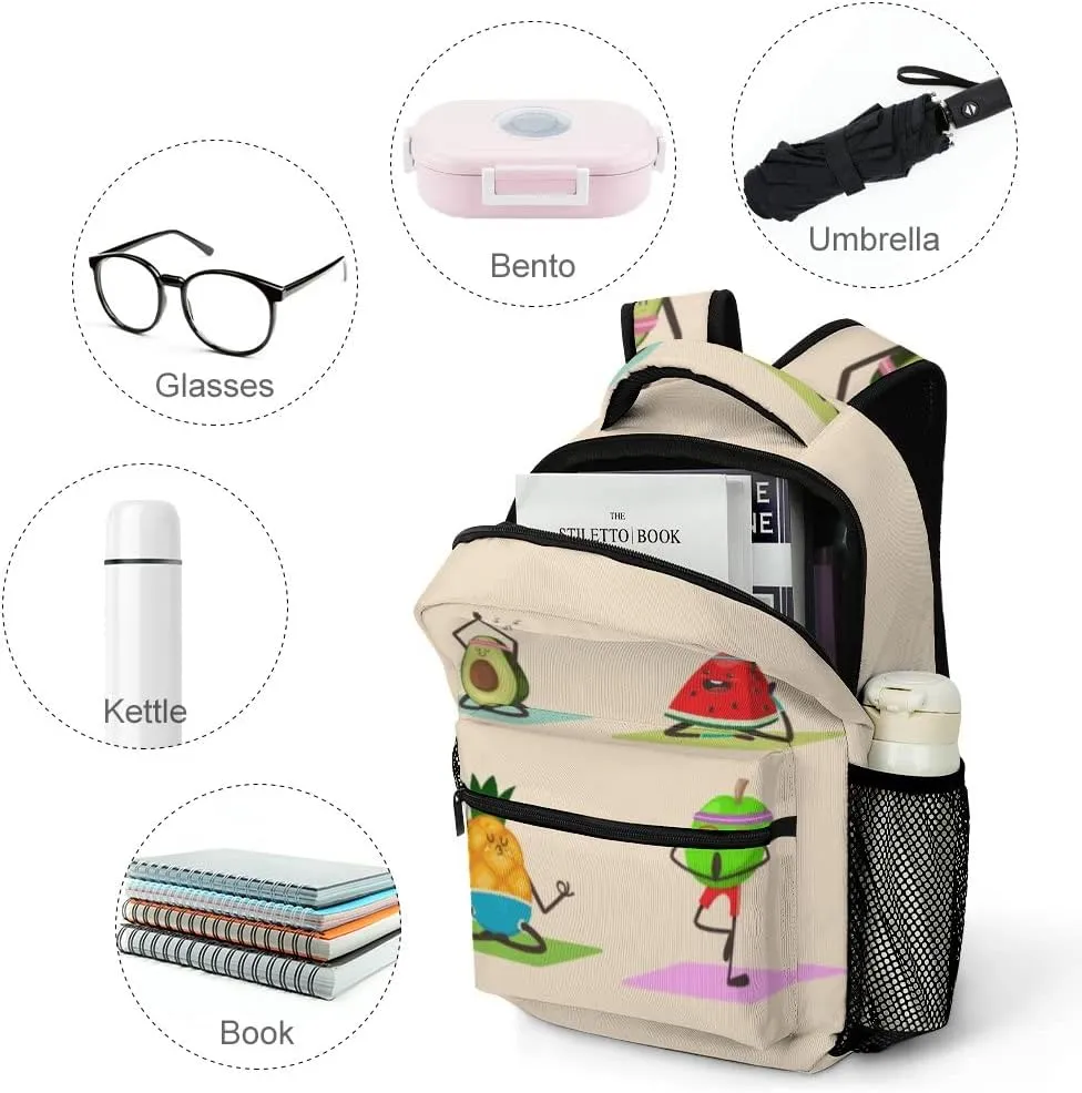 Casual Daypacks Backpacks Laptop Backpack Cute Fruit Vegetables Yoga Poses Exercises Funny Work Bussiness School Students Bookbag Travel Hiking Gym Bags Waterproof Lightweight Women Men 16.5x12x6 Inch
