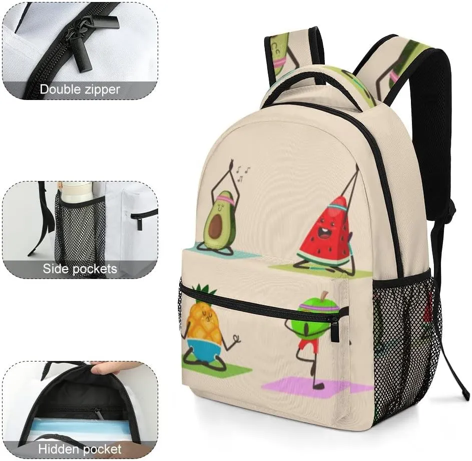 Casual Daypacks Backpacks Laptop Backpack Cute Fruit Vegetables Yoga Poses Exercises Funny Work Bussiness School Students Bookbag Travel Hiking Gym Bags Waterproof Lightweight Women Men 16.5x12x6 Inch