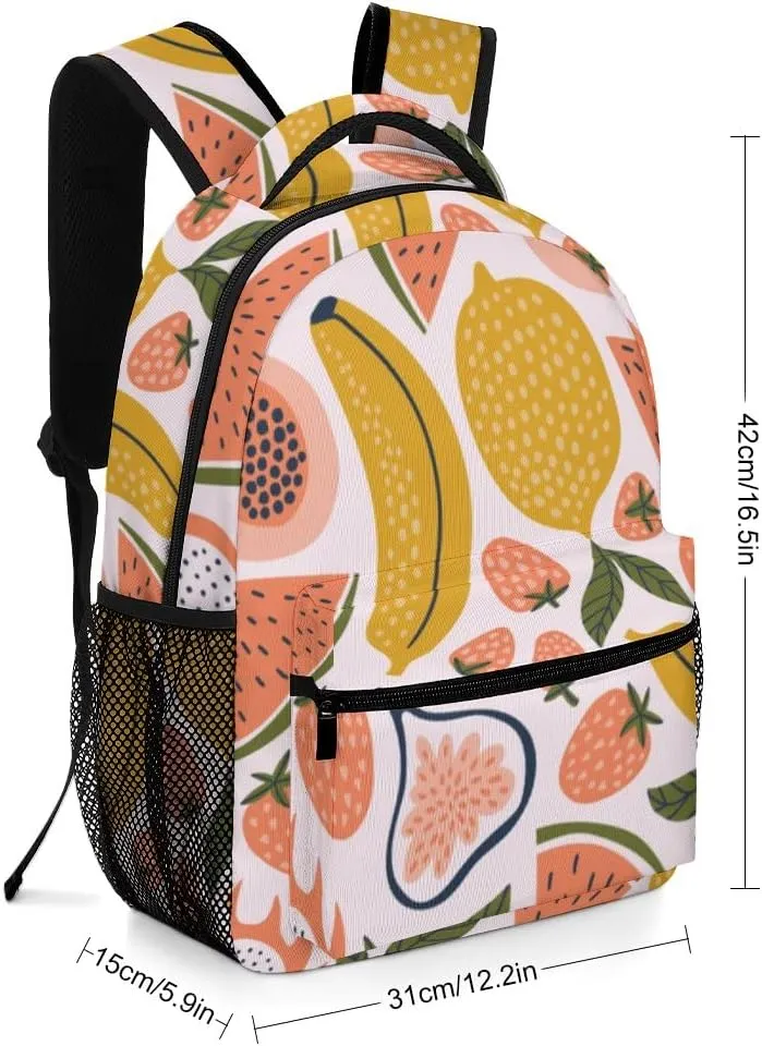 Casual Daypacks Backpacks Laptop Backpack Exotic Fruit Hand Drawn Style Colorful Summer Work Bussiness School Students Bookbag Travel Hiking Gym Bags Waterproof Lightweight Women Men 16.5x12x6 Inch