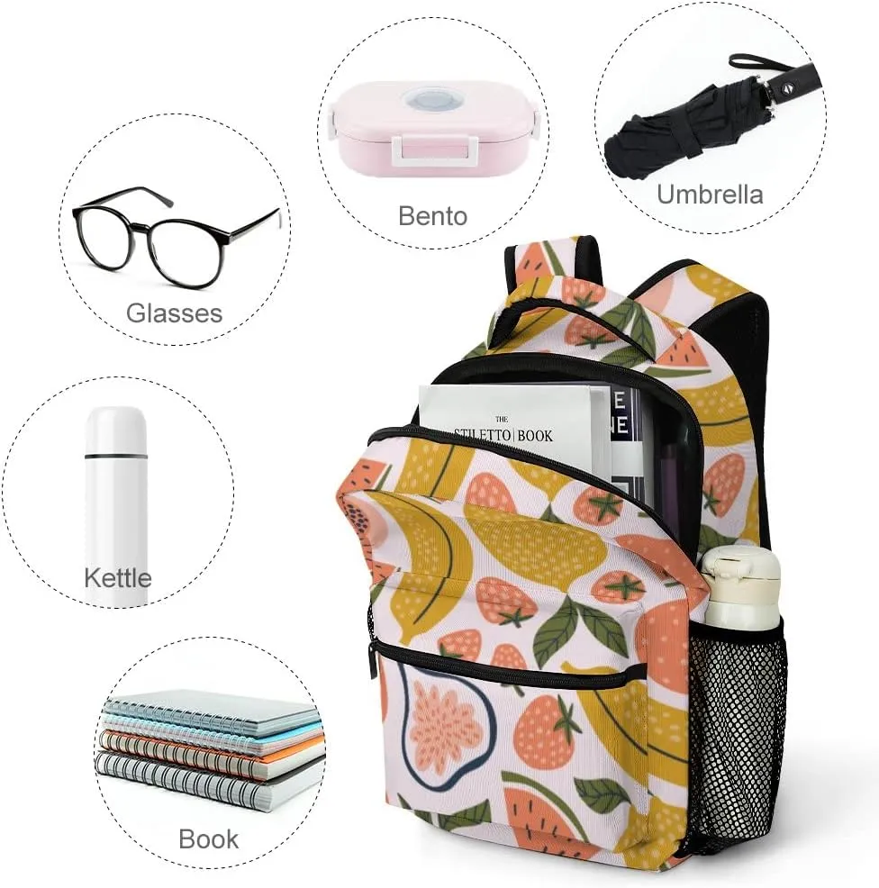 Casual Daypacks Backpacks Laptop Backpack Exotic Fruit Hand Drawn Style Colorful Summer Work Bussiness School Students Bookbag Travel Hiking Gym Bags Waterproof Lightweight Women Men 16.5x12x6 Inch