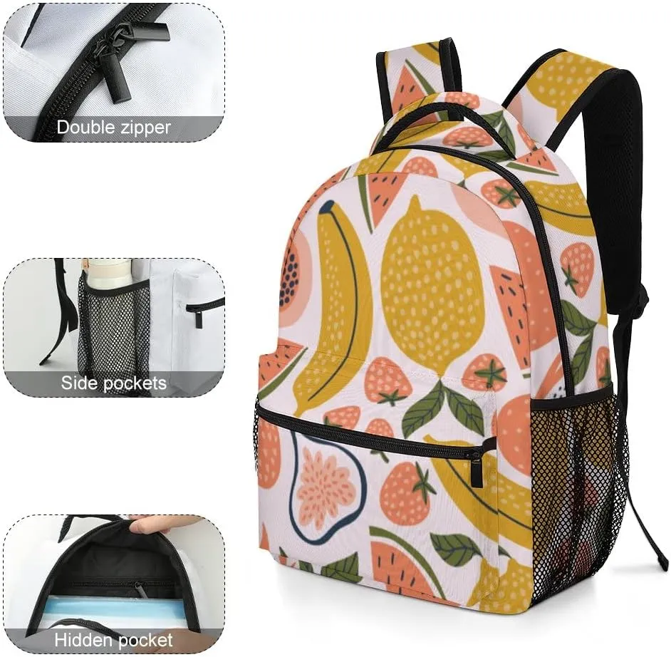 Casual Daypacks Backpacks Laptop Backpack Exotic Fruit Hand Drawn Style Colorful Summer Work Bussiness School Students Bookbag Travel Hiking Gym Bags Waterproof Lightweight Women Men 16.5x12x6 Inch