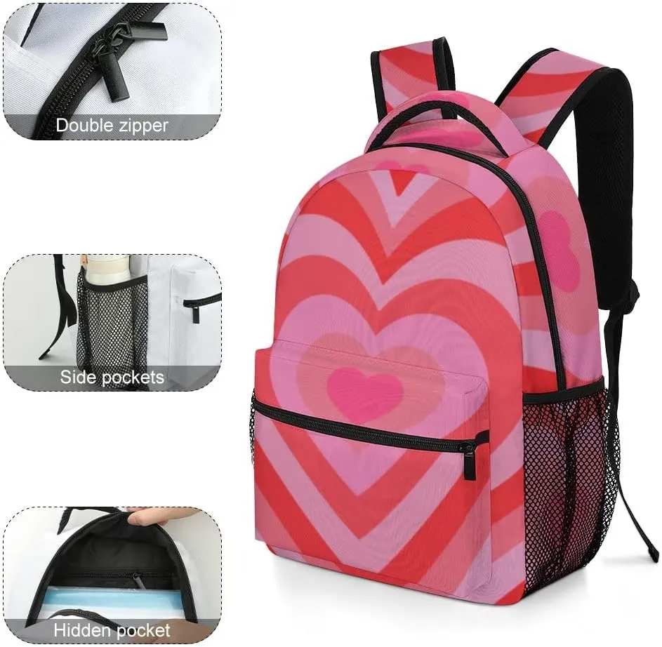 Casual Daypacks Backpacks Laptop Backpack Tunnel Concentric Hearts Romantic Cute Background Work Bussiness School Students Bookbag Travel Hiking Gym Bags Waterproof Lightweight Women Men 16.5x12x6 Inch