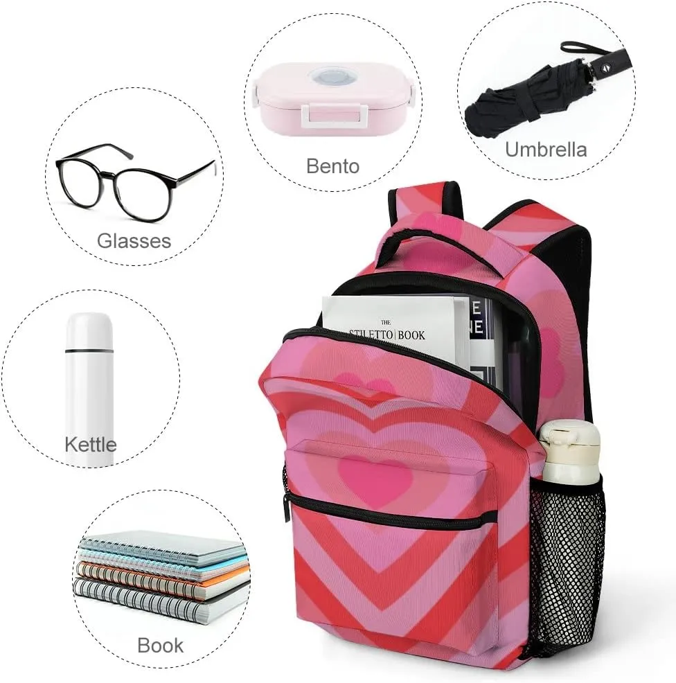 Casual Daypacks Backpacks Laptop Backpack Tunnel Concentric Hearts Romantic Cute Background Work Bussiness School Students Bookbag Travel Hiking Gym Bags Waterproof Lightweight Women Men 16.5x12x6 Inch