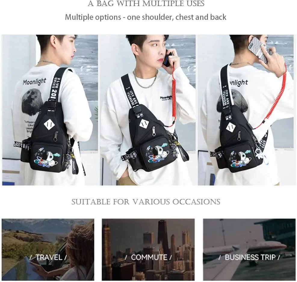 Casual Sling Daypacks Bag Crossbody Chest Backpack Casual Lightweight Outdoor Hiking Travel Shoulder Bag (Black 2)