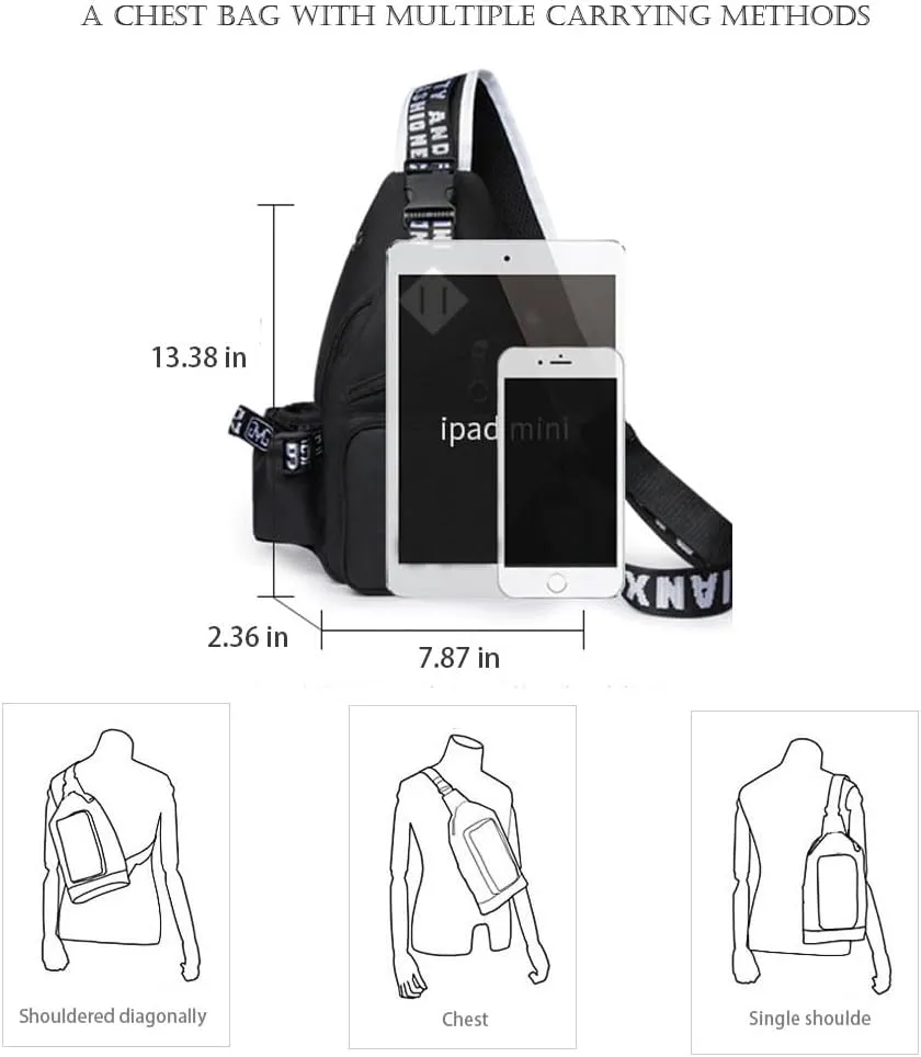 Casual Sling Daypacks Bag Crossbody Chest Backpack Casual Lightweight Outdoor Hiking Travel Shoulder Bag (Black 2)