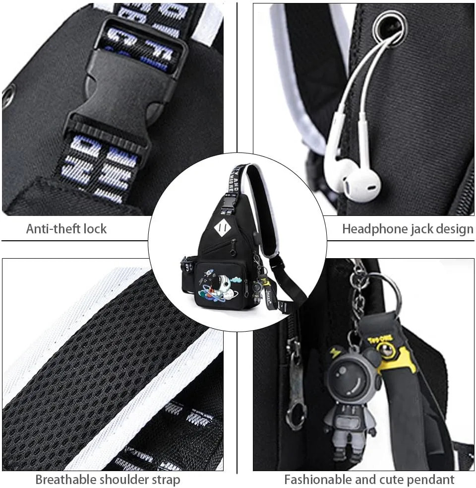 Casual Sling Daypacks Bag Crossbody Chest Backpack Casual Lightweight Outdoor Hiking Travel Shoulder Bag (Black 2)