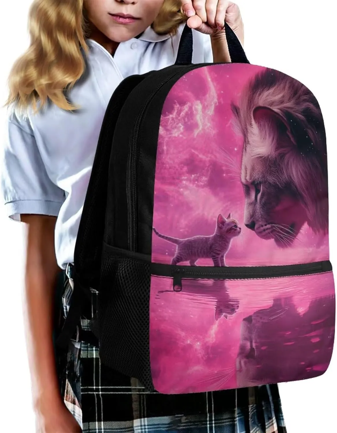 Cat Backpack for School Boys Kindergarten Elementary School Bag Kids Lion Book Bag 1 Grade 2Nd Grade 3Rd Grade Back to School Student Back Pack Travel Daycare Bag