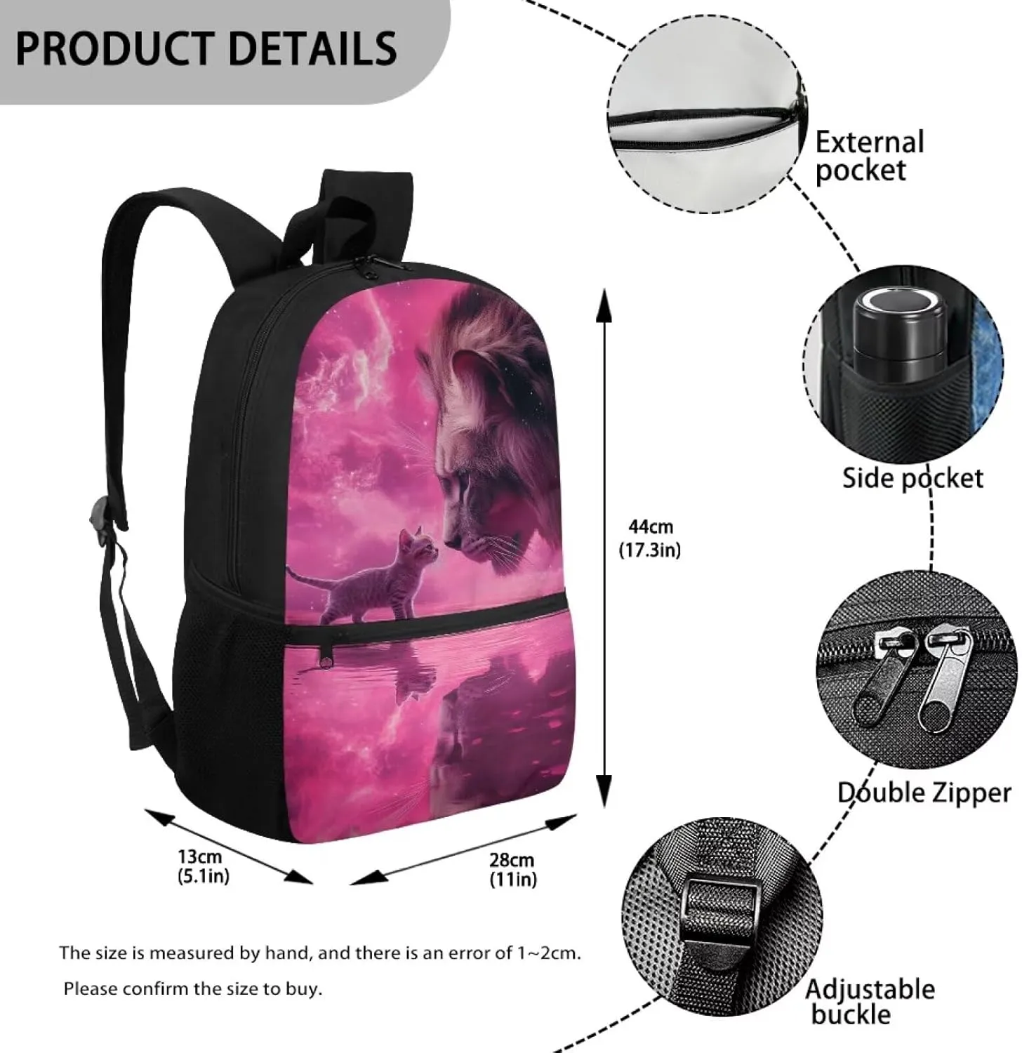 Cat Backpack for School Boys Kindergarten Elementary School Bag Kids Lion Book Bag 1 Grade 2Nd Grade 3Rd Grade Back to School Student Back Pack Travel Daycare Bag