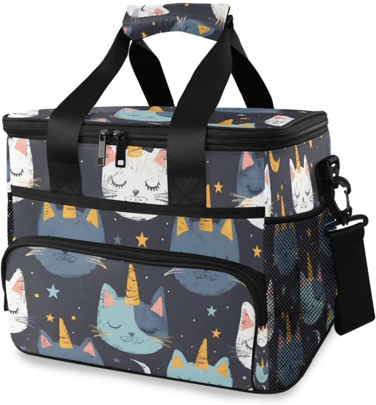 Cats Unicorns Stars Moon Cooler Bag Insulated Cooler Soft Sided Cooler 24 Can Portable Picnic Bag Large Leakproof Lunch Bag Box for Beach Grocery Camping Travel Car Men Women