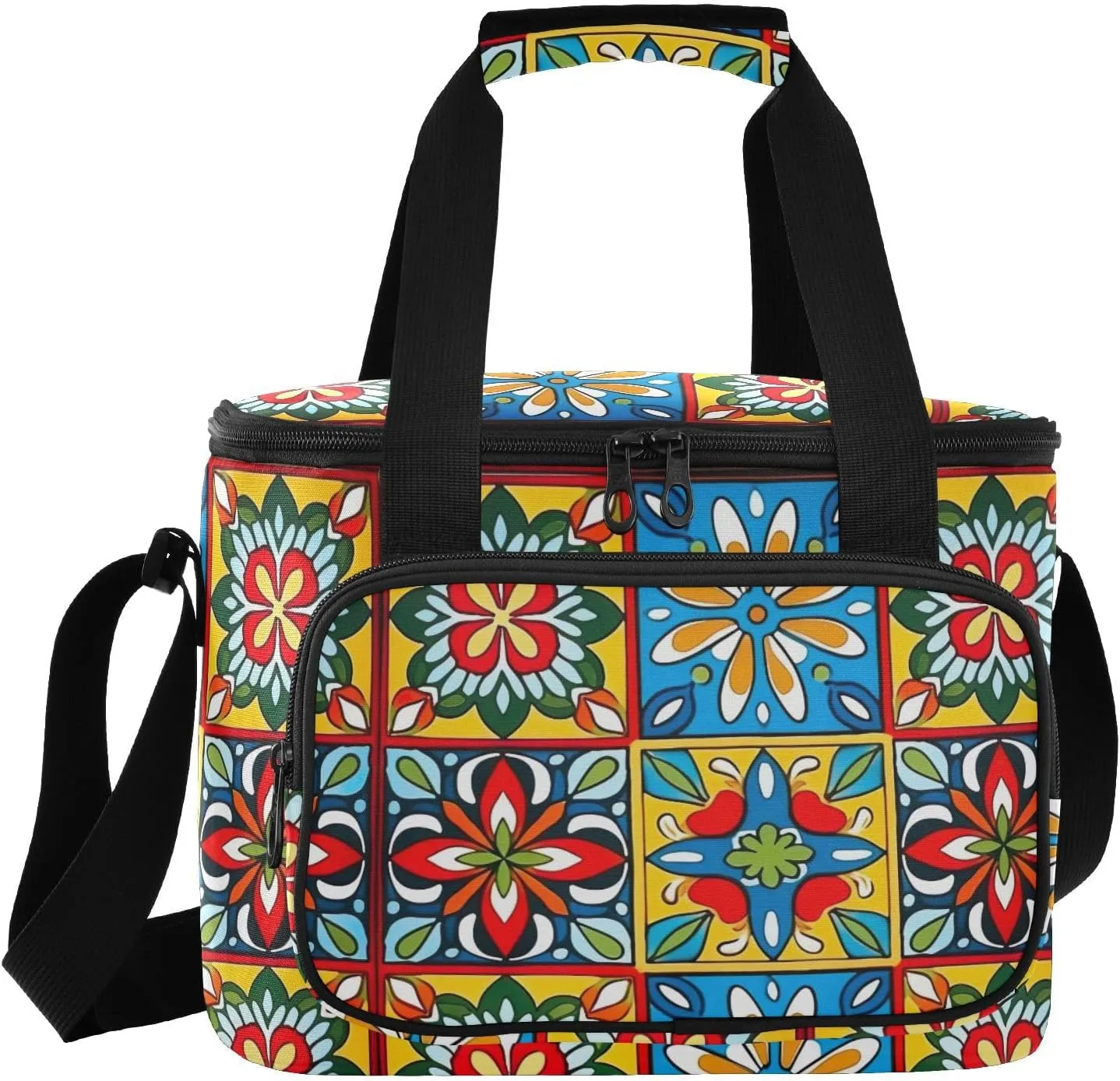 Ceramic Tiles Insulated Cooler Bag with Shoulder Strape Travel Cooler for Picnic Drink Beverage