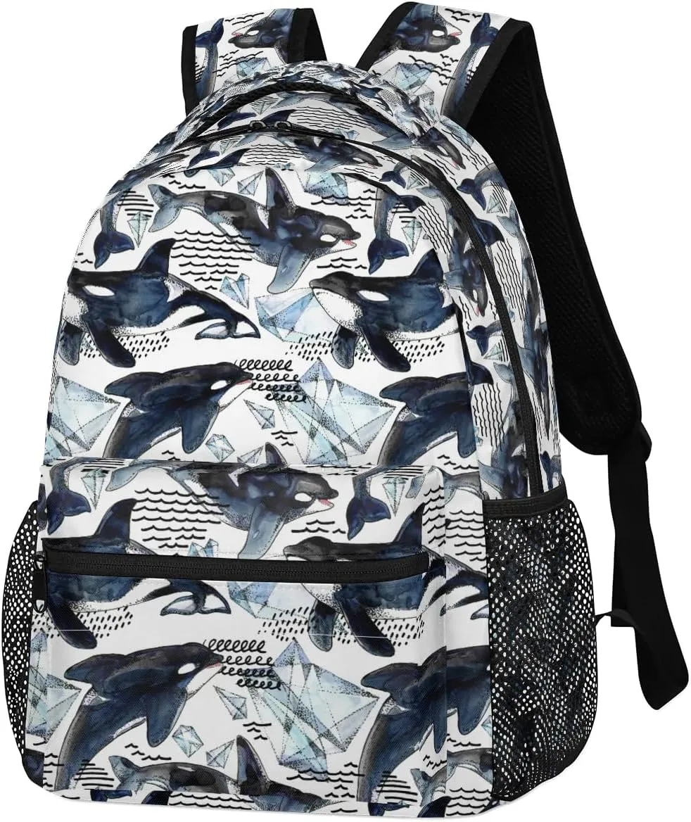 cfpolar Whale Backpack for School, Sea Animal Killer Whale Laptop Backpack Water Resistant Bookbag Computer Bag Travel Hiking Camping Rucksack Daypack Shoulder Bag for Teenager Boys Girls Kids