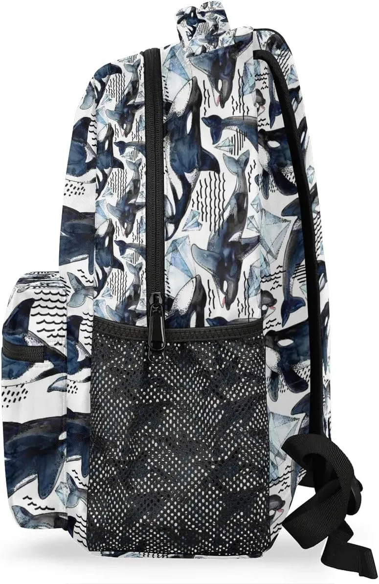 cfpolar Whale Backpack for School, Sea Animal Killer Whale Laptop Backpack Water Resistant Bookbag Computer Bag Travel Hiking Camping Rucksack Daypack Shoulder Bag for Teenager Boys Girls Kids
