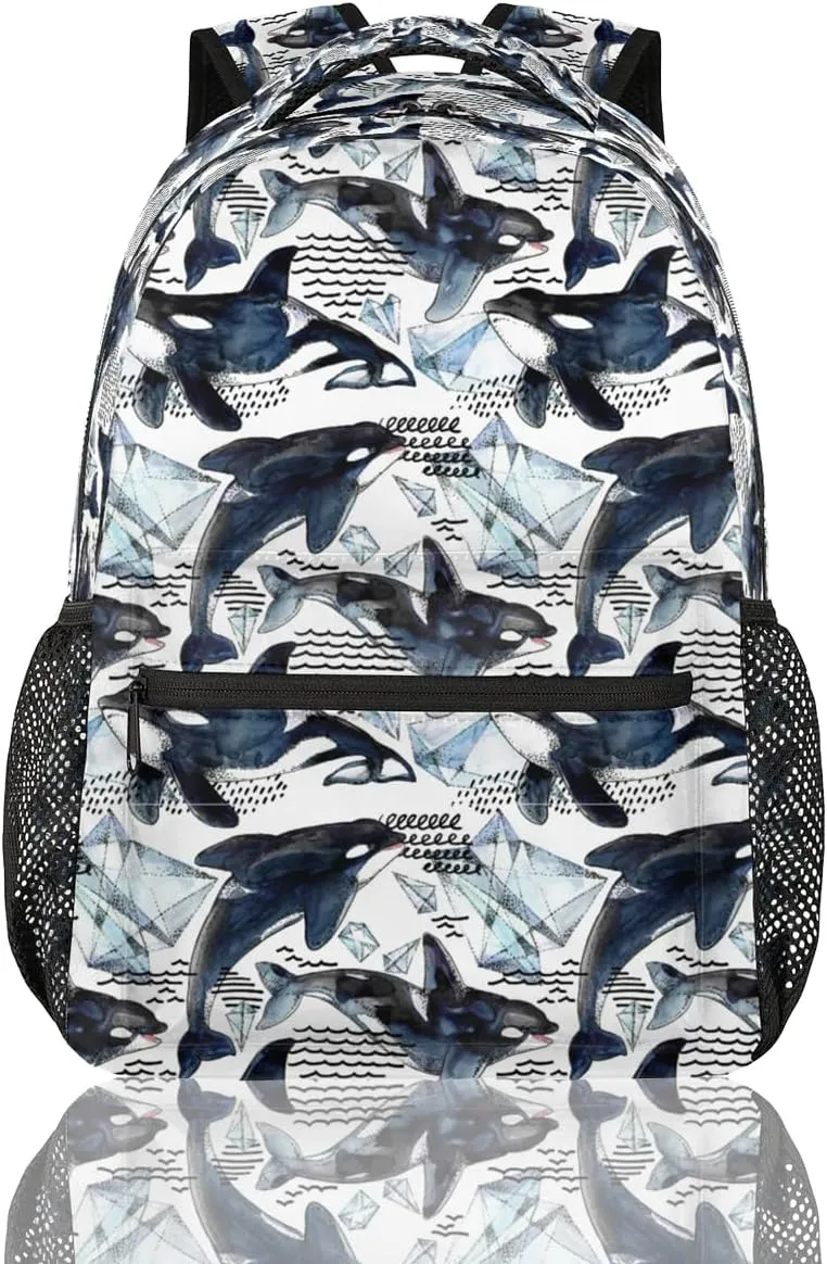 cfpolar Whale Backpack for School, Sea Animal Killer Whale Laptop Backpack Water Resistant Bookbag Computer Bag Travel Hiking Camping Rucksack Daypack Shoulder Bag for Teenager Boys Girls Kids