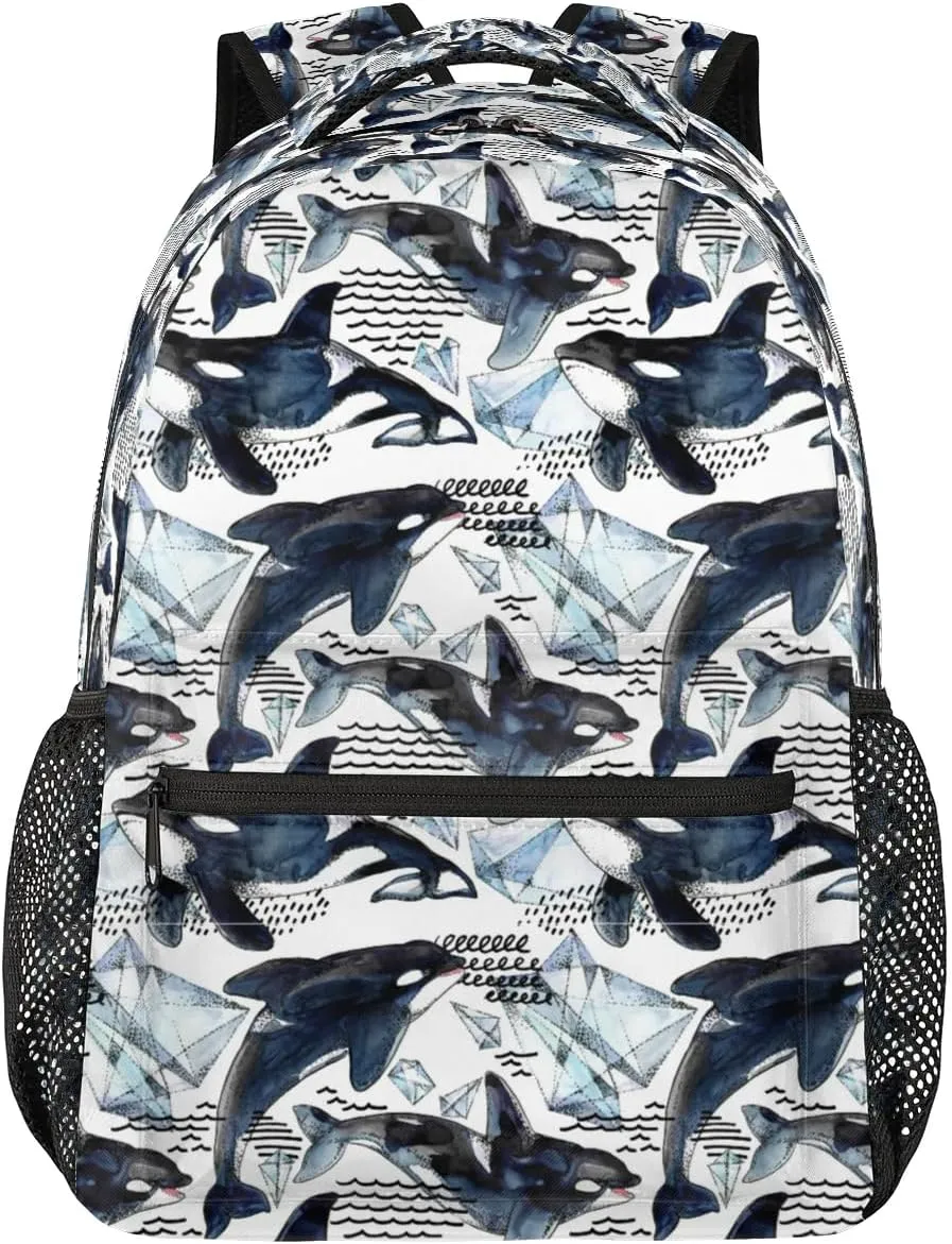 cfpolar Whale Backpack for School, Sea Animal Killer Whale Laptop Backpack Water Resistant Bookbag Computer Bag Travel Hiking Camping Rucksack Daypack Shoulder Bag for Teenager Boys Girls Kids