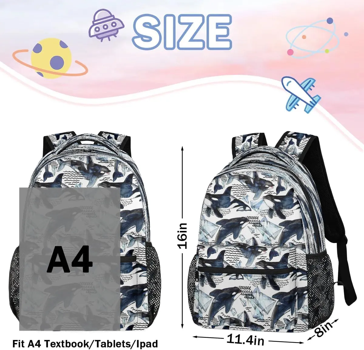 cfpolar Whale Backpack for School, Sea Animal Killer Whale Laptop Backpack Water Resistant Bookbag Computer Bag Travel Hiking Camping Rucksack Daypack Shoulder Bag for Teenager Boys Girls Kids