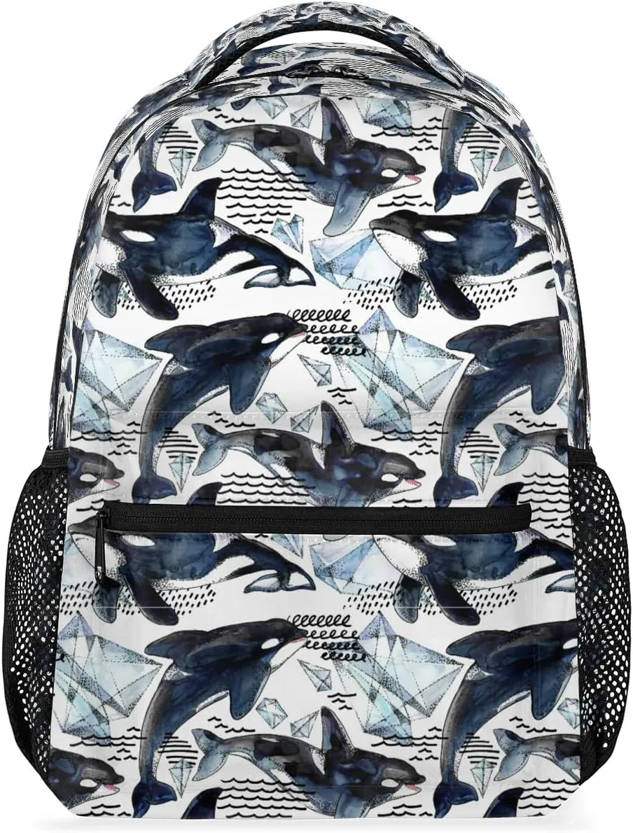 cfpolar Whale Backpack for School, Sea Animal Killer Whale Laptop Backpack Water Resistant Bookbag Computer Bag Travel Hiking Camping Rucksack Daypack Shoulder Bag for Teenager Boys Girls Kids